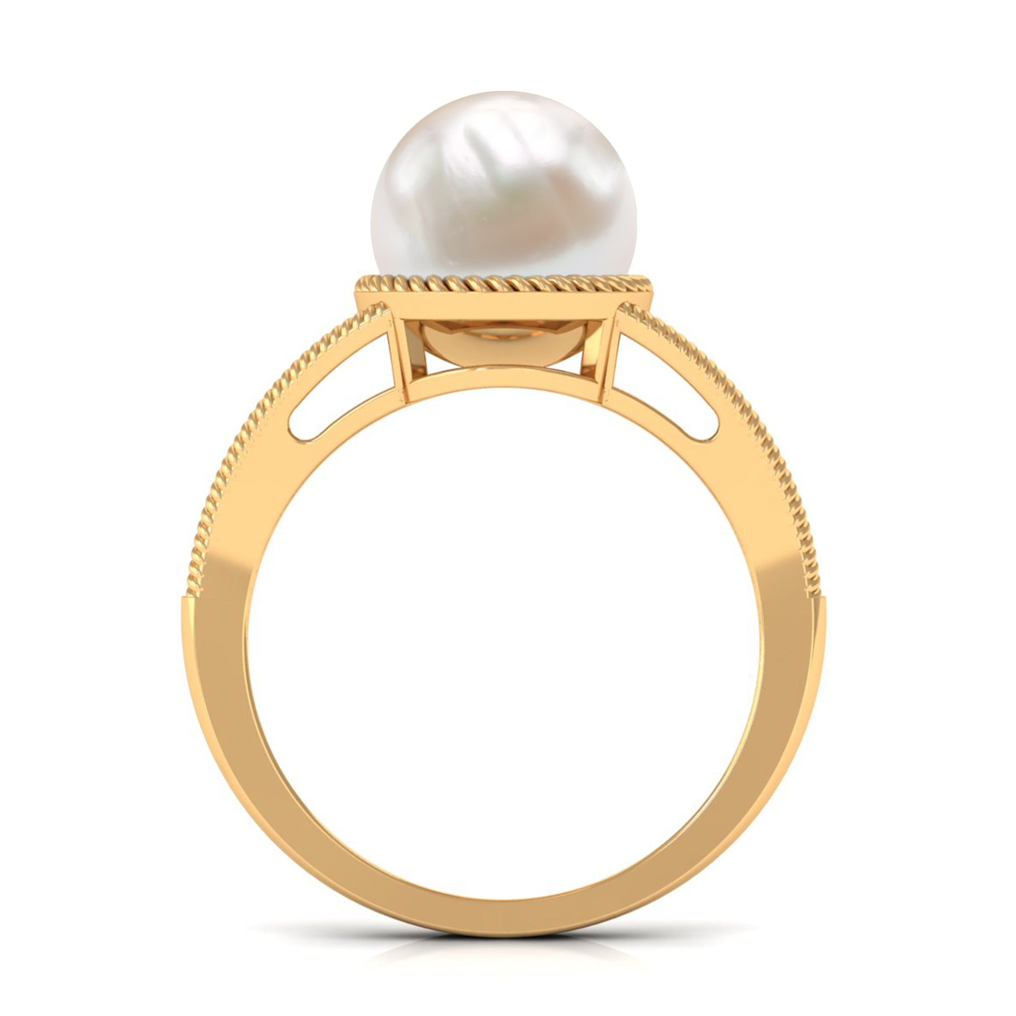 6 CT Split Shank Freshwater Pearl Solitaire Ring in Gold Rope frame Freshwater Pearl - ( AAA ) - Quality - Rosec Jewels