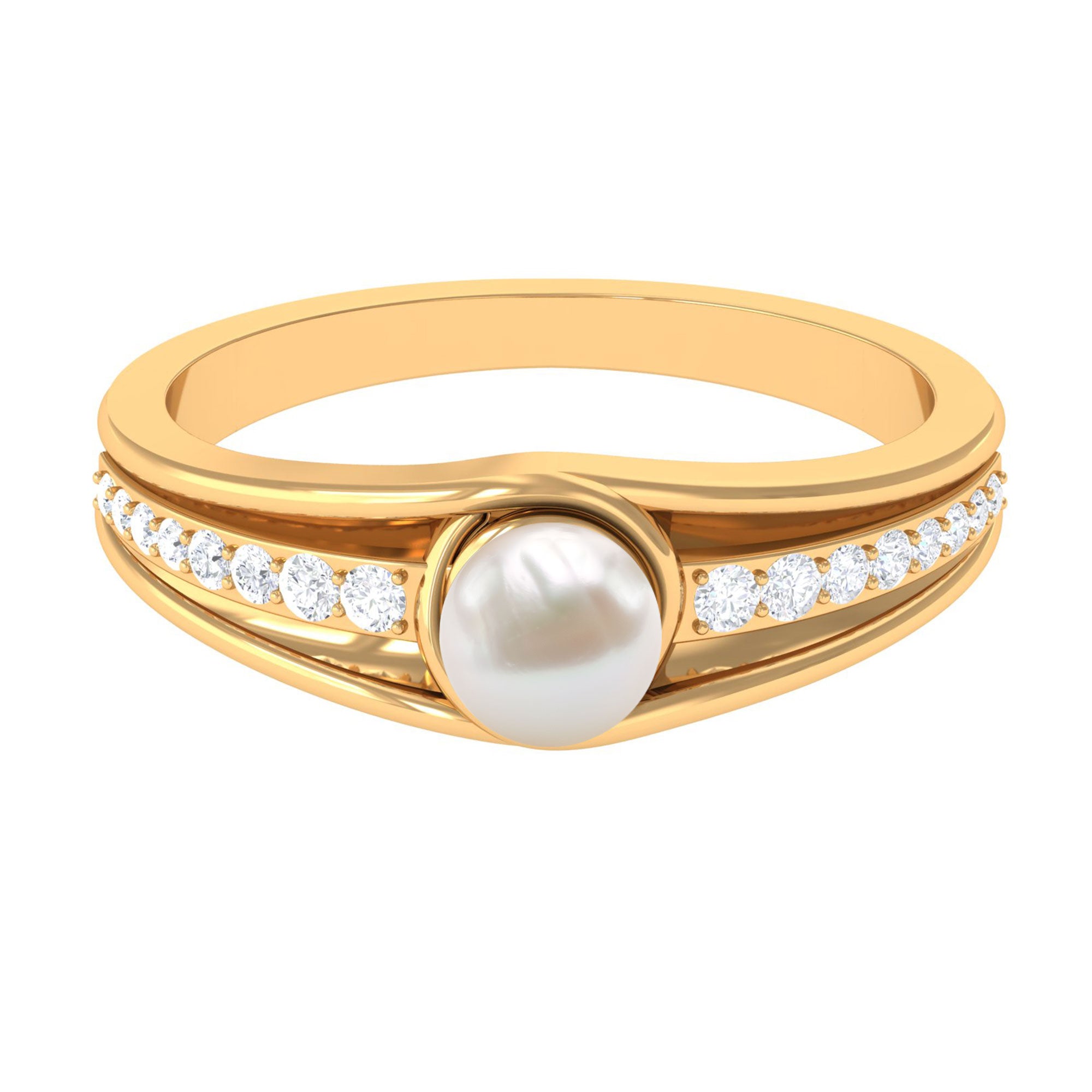 Freshwater Pearl Engagement Ring with Diamond Side Stones Freshwater Pearl - ( AAA ) - Quality - Rosec Jewels