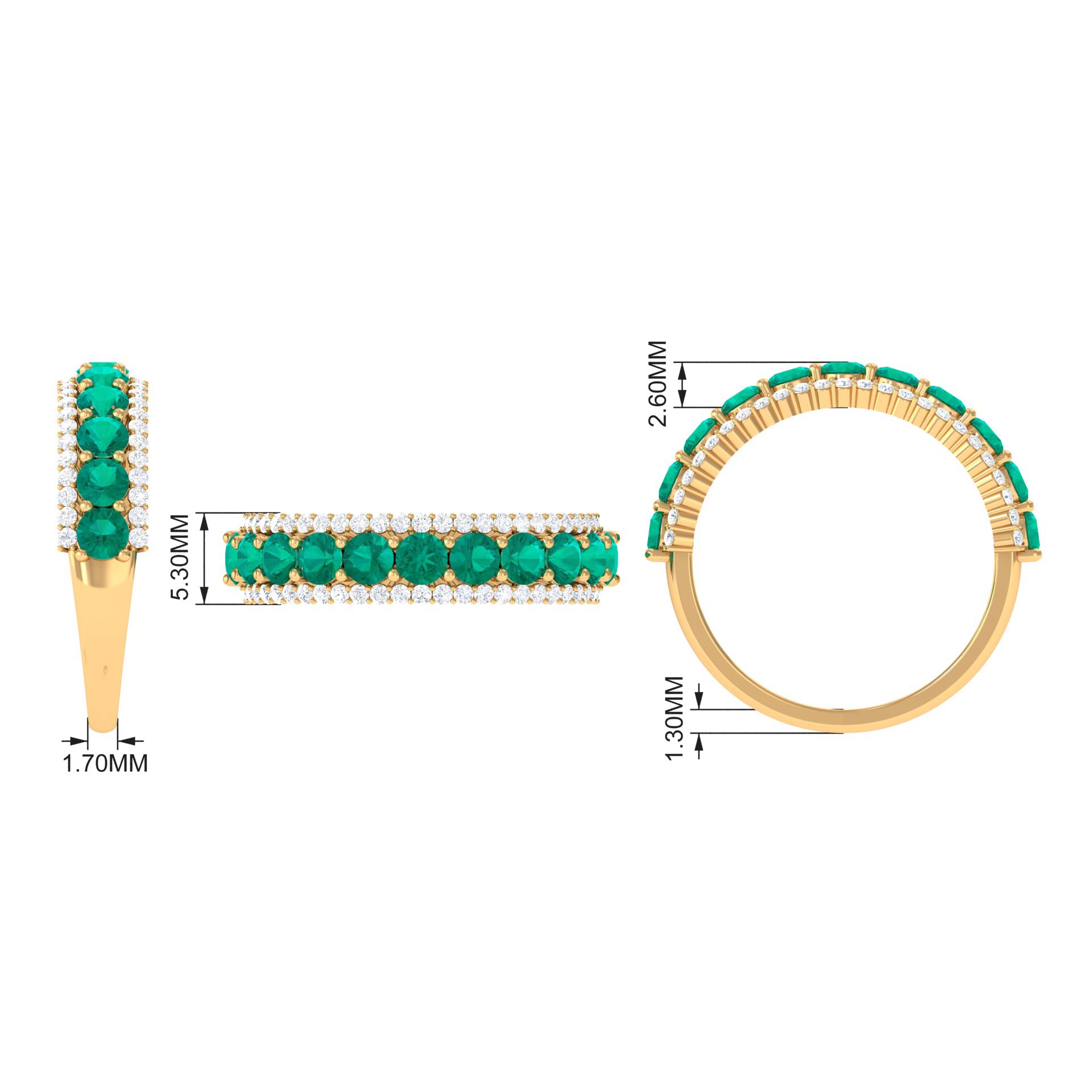 1 CT Round Emerald Classic Half Eternity Band Ring with Diamond Accent Emerald - ( AAA ) - Quality - Rosec Jewels