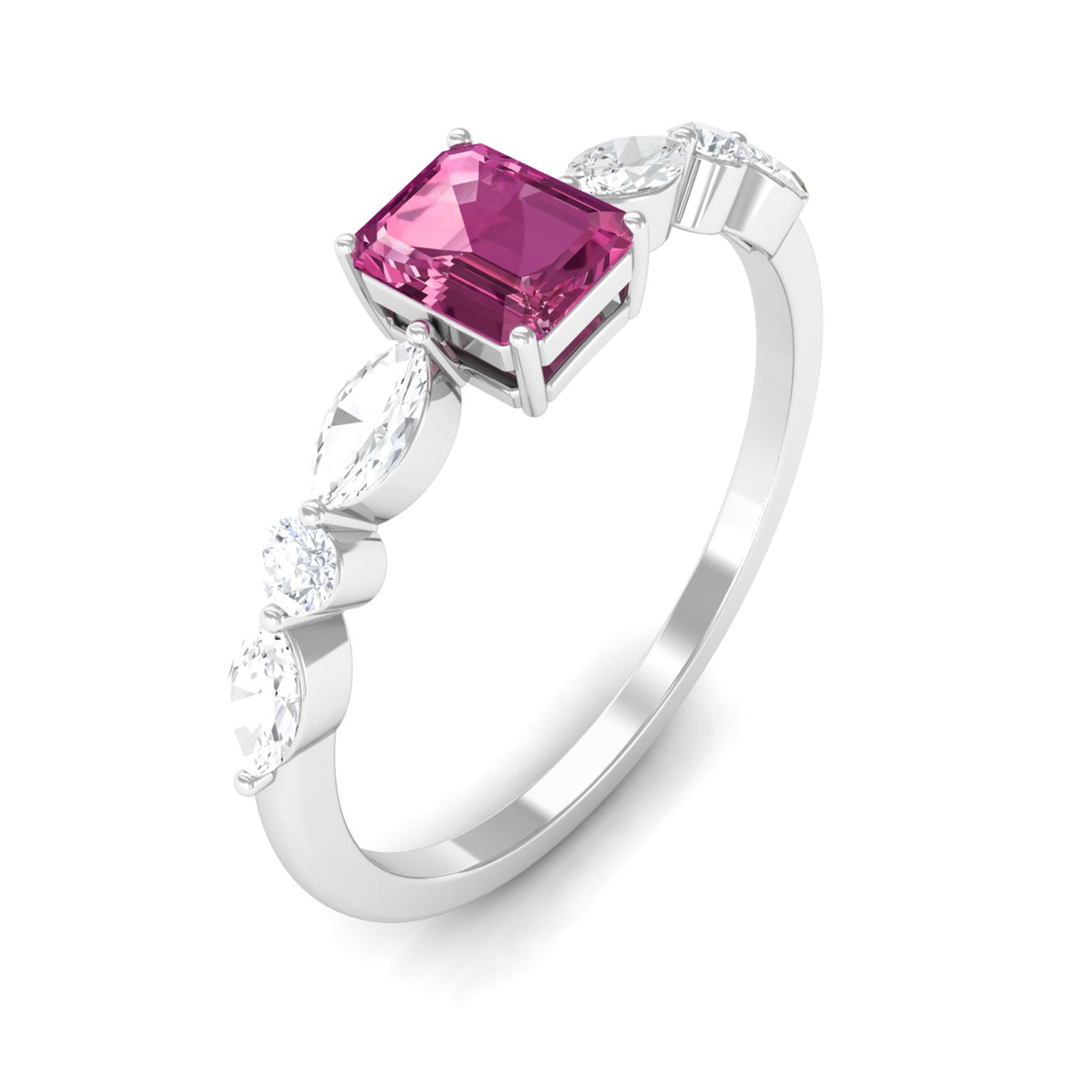 3/4 CT Real Pink Tourmaline Solitaire Ring with Diamond Side Stones Pink Tourmaline - ( AAA ) - Quality - Rosec Jewels