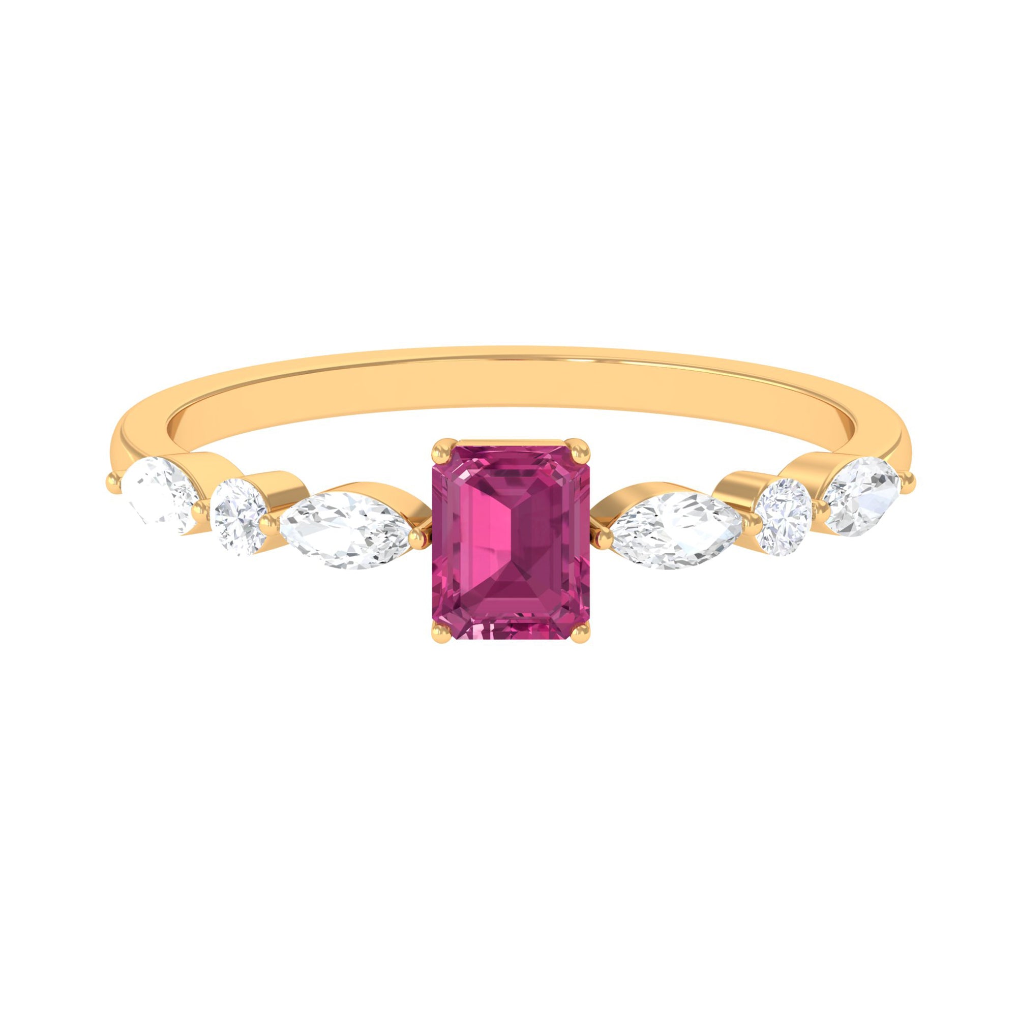 3/4 CT Real Pink Tourmaline Solitaire Ring with Diamond Side Stones Pink Tourmaline - ( AAA ) - Quality - Rosec Jewels