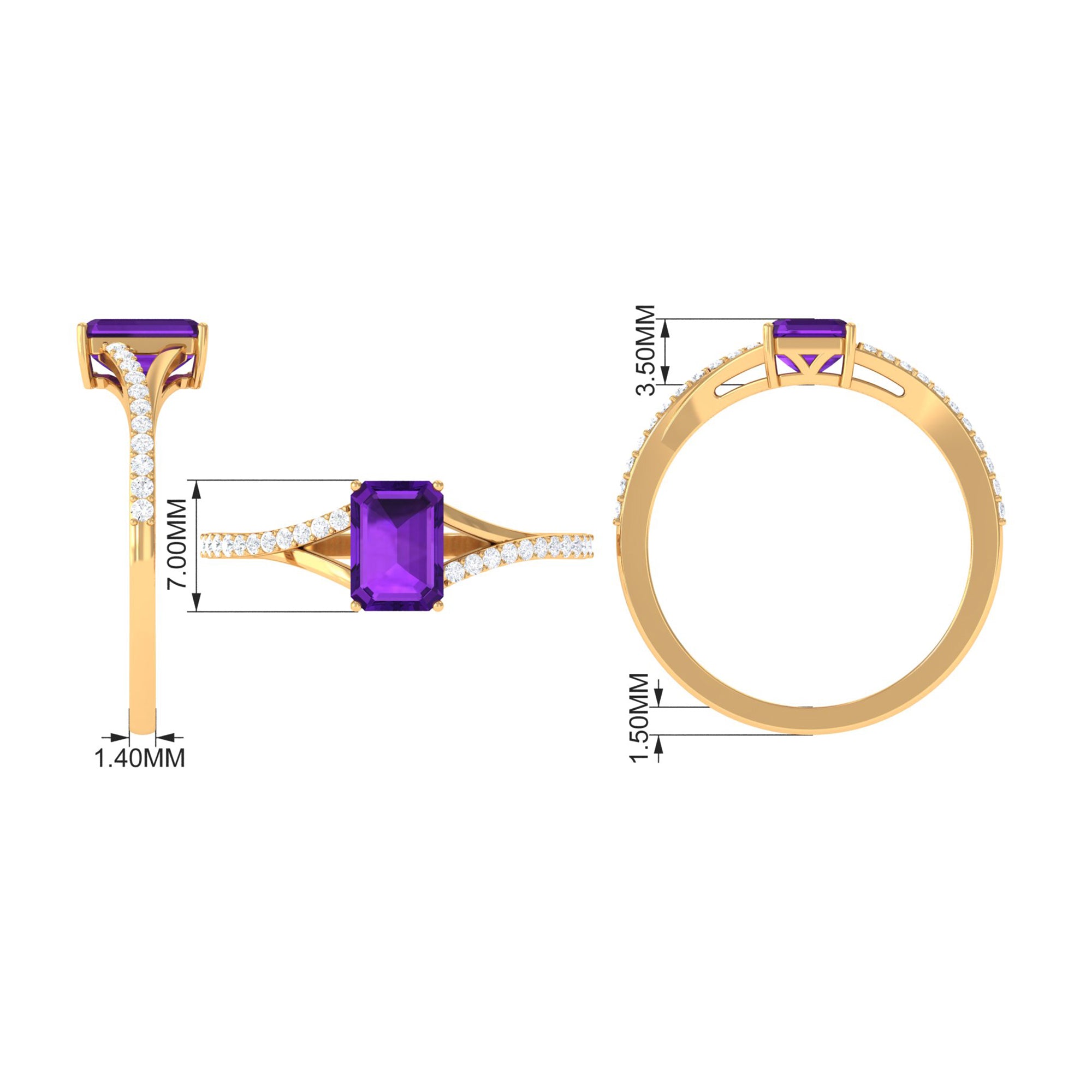 Octagon Cut Solitaire Amethyst Engagement Ring with Diamond Amethyst - ( AAA ) - Quality - Rosec Jewels