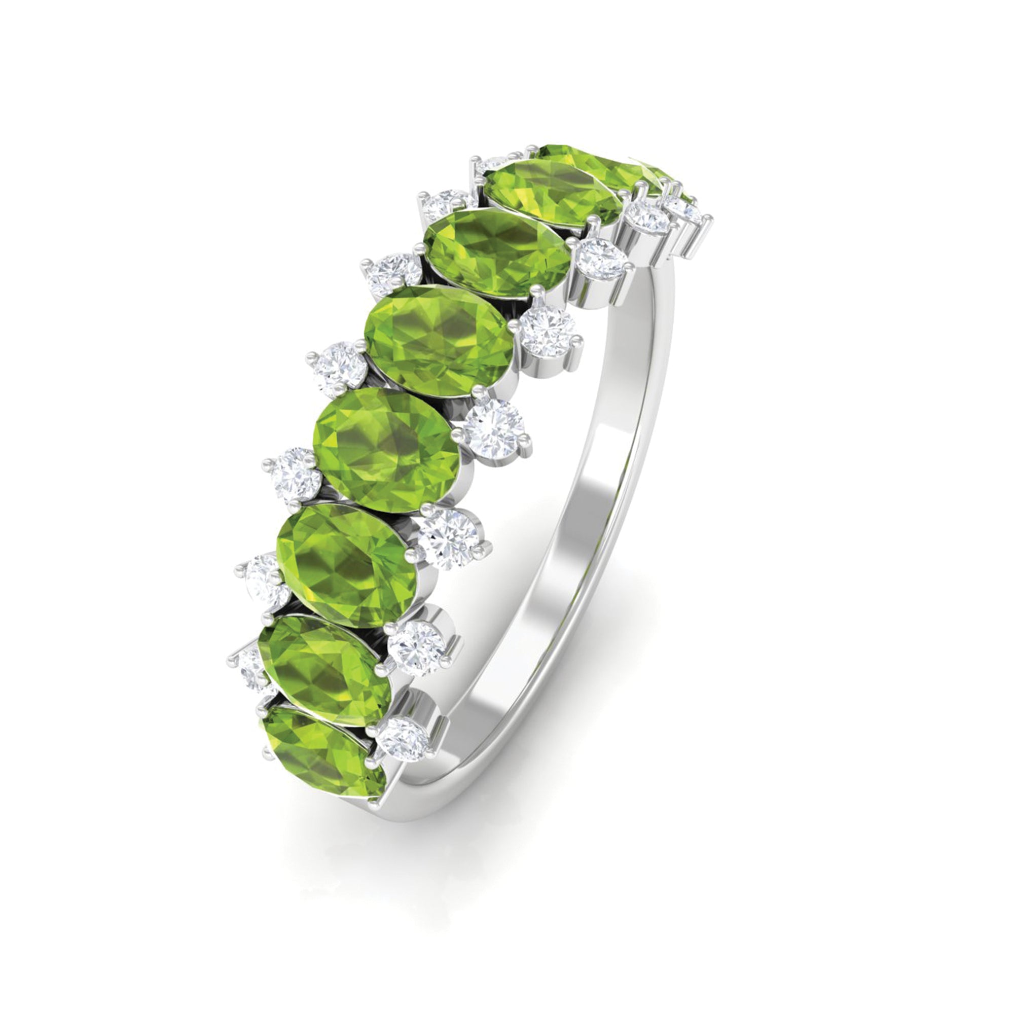 2.25 CT Oval Cut Peridot Half Eternity Ring with Diamond Stones Peridot - ( AAA ) - Quality - Rosec Jewels