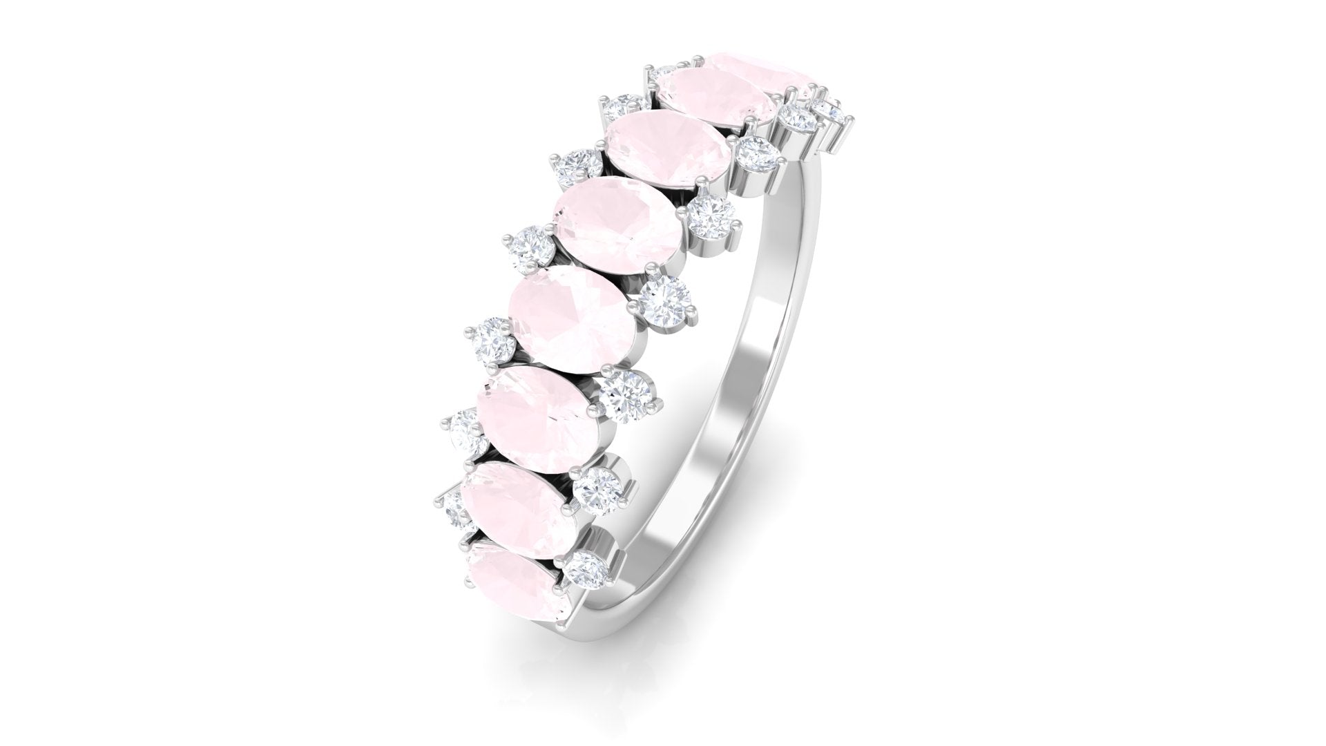 1.50 CT Rose Quartz Half Eternity Ring with Diamond Stones Rose Quartz - ( AAA ) - Quality - Rosec Jewels