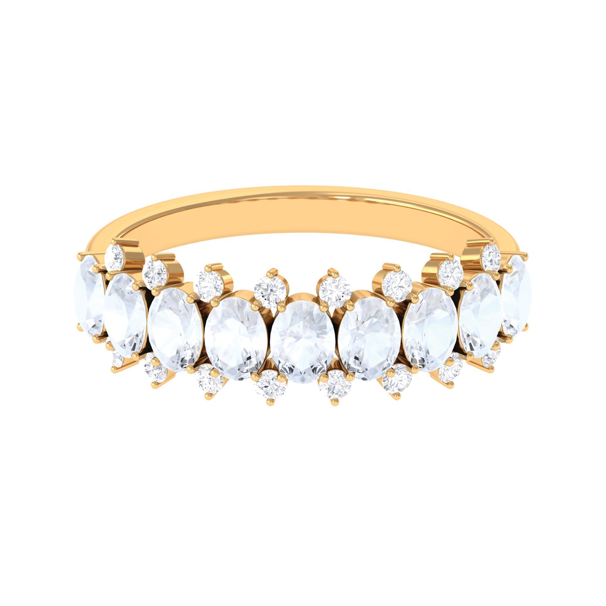 2.5 CT Moonstone and Diamond Semi Eternity Ring Moonstone - ( AAA ) - Quality - Rosec Jewels