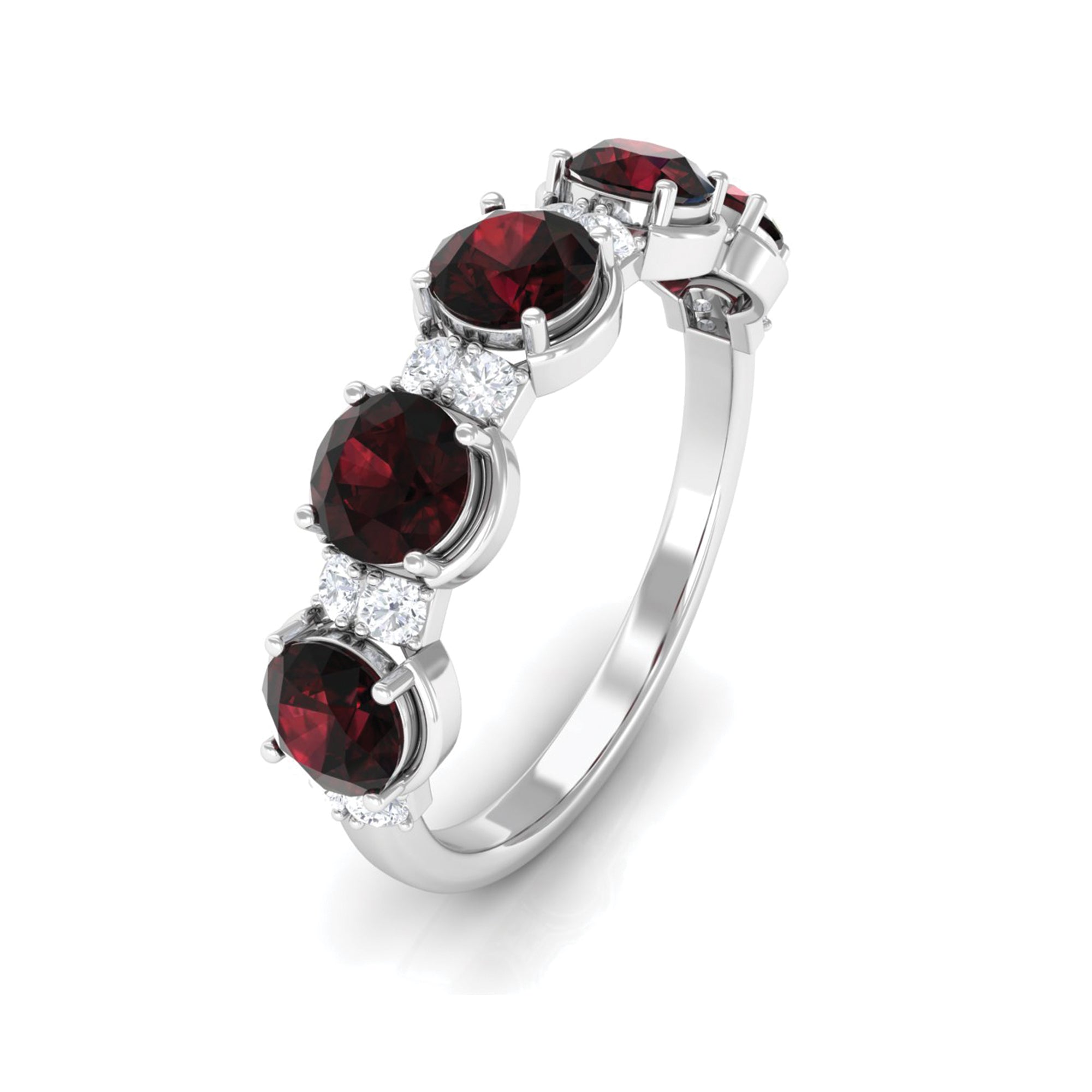 2 Carat Round Garnet Half Eternity Band with Diamond Garnet - ( AAA ) - Quality - Rosec Jewels