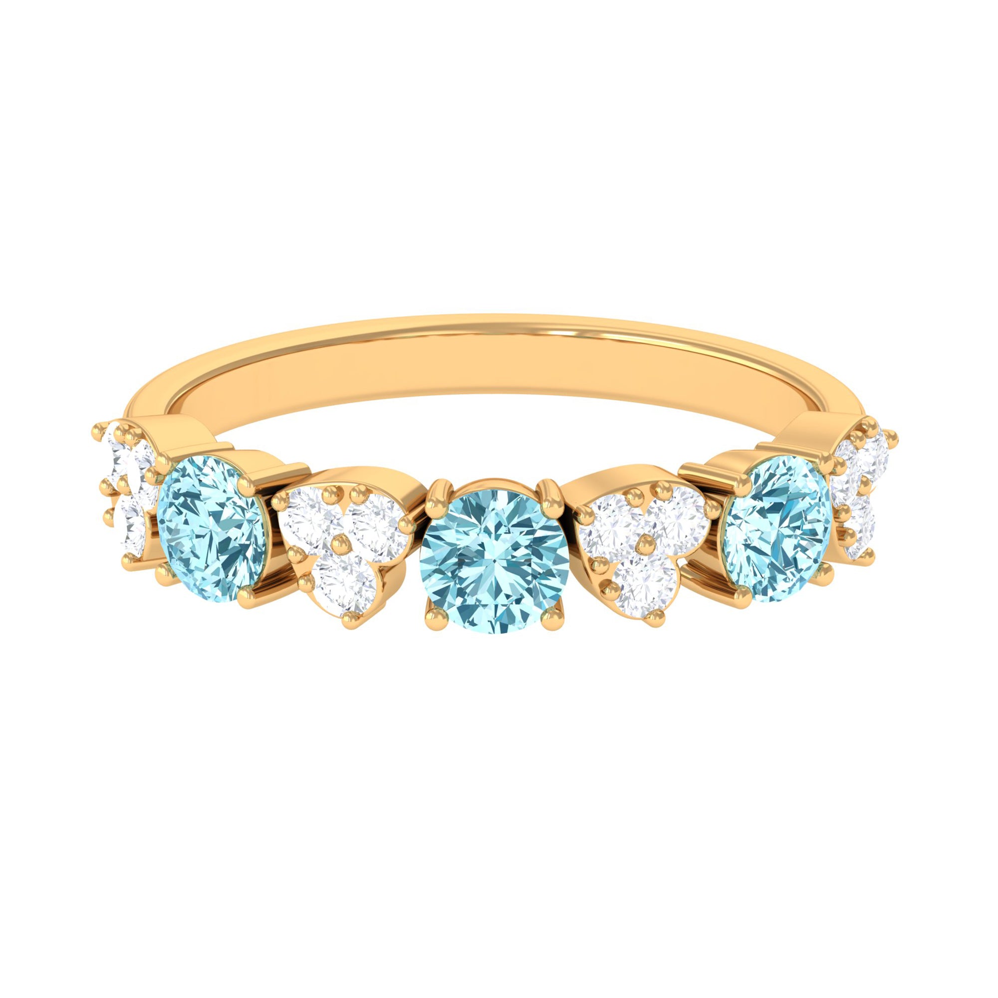 Aquamarine and Diamond Heart Shape Eternity Ring Aquamarine - ( AAA ) - Quality - Rosec Jewels