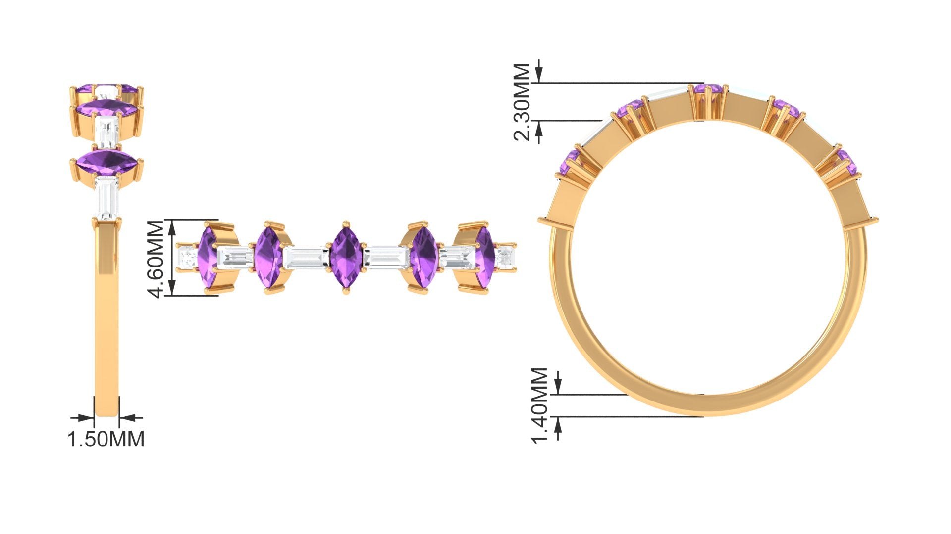 Amethyst and Diamond Alternate Half Eternity Ring Amethyst - ( AAA ) - Quality - Rosec Jewels