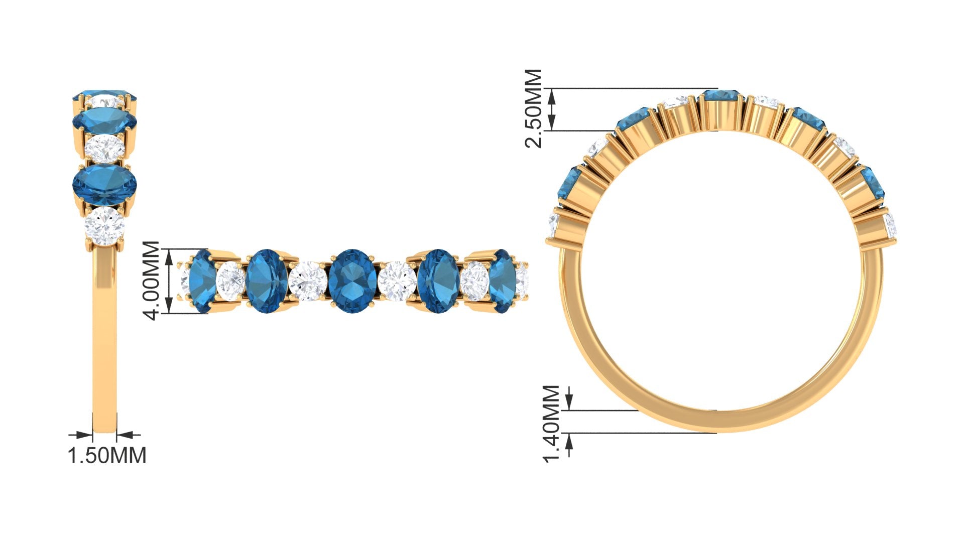 1.50 CT Alternate London Blue Topaz and Diamond Half Eternity Ring London Blue Topaz - ( AAA ) - Quality - Rosec Jewels