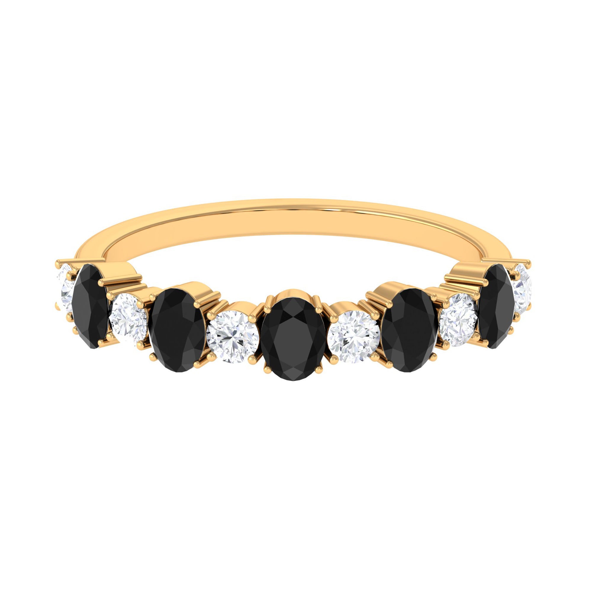 1 CT Oval Cut Black Spinel and Diamond Half Eternity Ring Black Spinel - ( AAA ) - Quality - Rosec Jewels