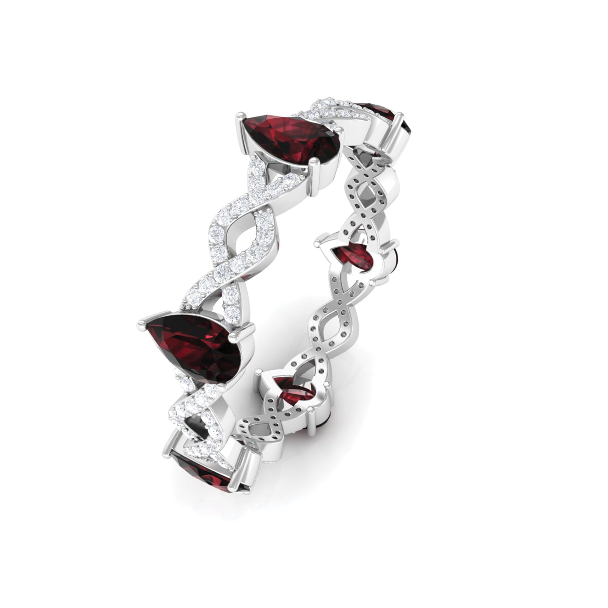 Garnet and Diamond Full Eternity Ring with Crossover Shank Garnet - ( AAA ) - Quality - Rosec Jewels