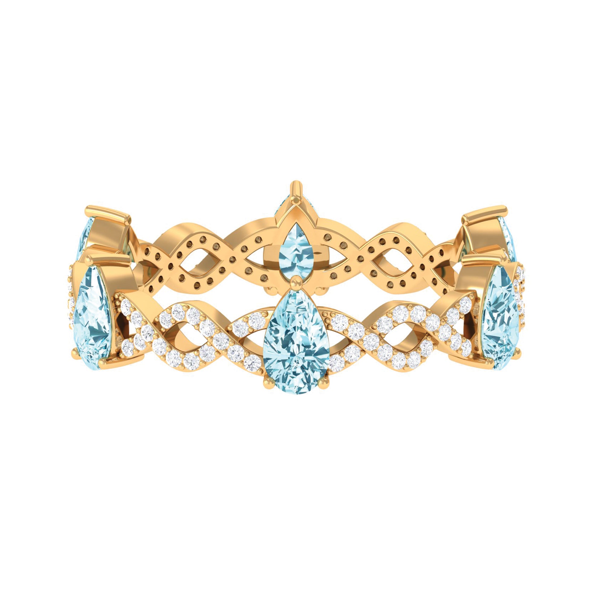 Aquamarine and Diamond Full Eternity Ring with Crossover Shank Aquamarine - ( AAA ) - Quality - Rosec Jewels