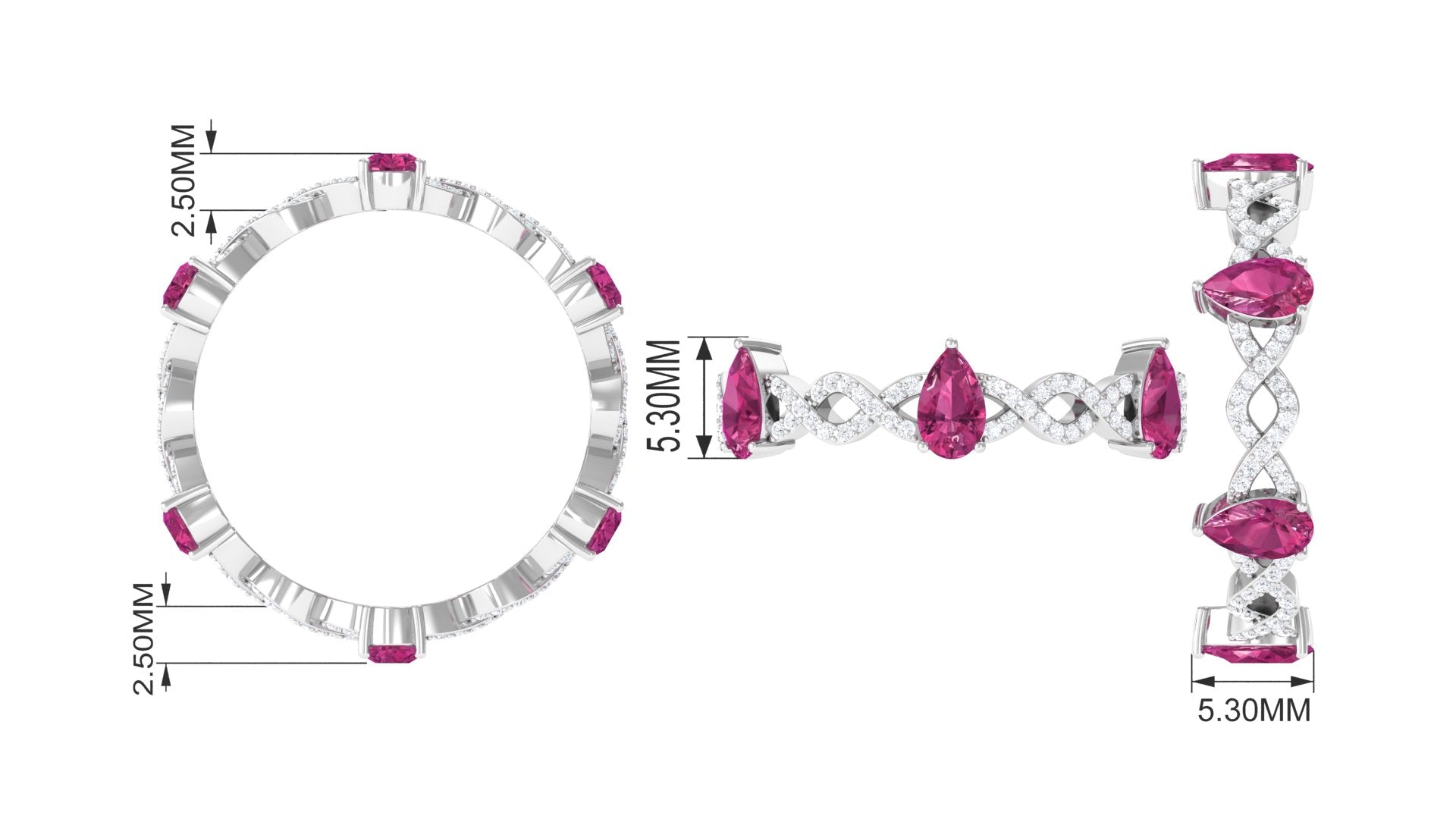 1.50 CT Natural Pink Tourmaline Crossover Eternity Ring with Diamond Pink Tourmaline - ( AAA ) - Quality - Rosec Jewels