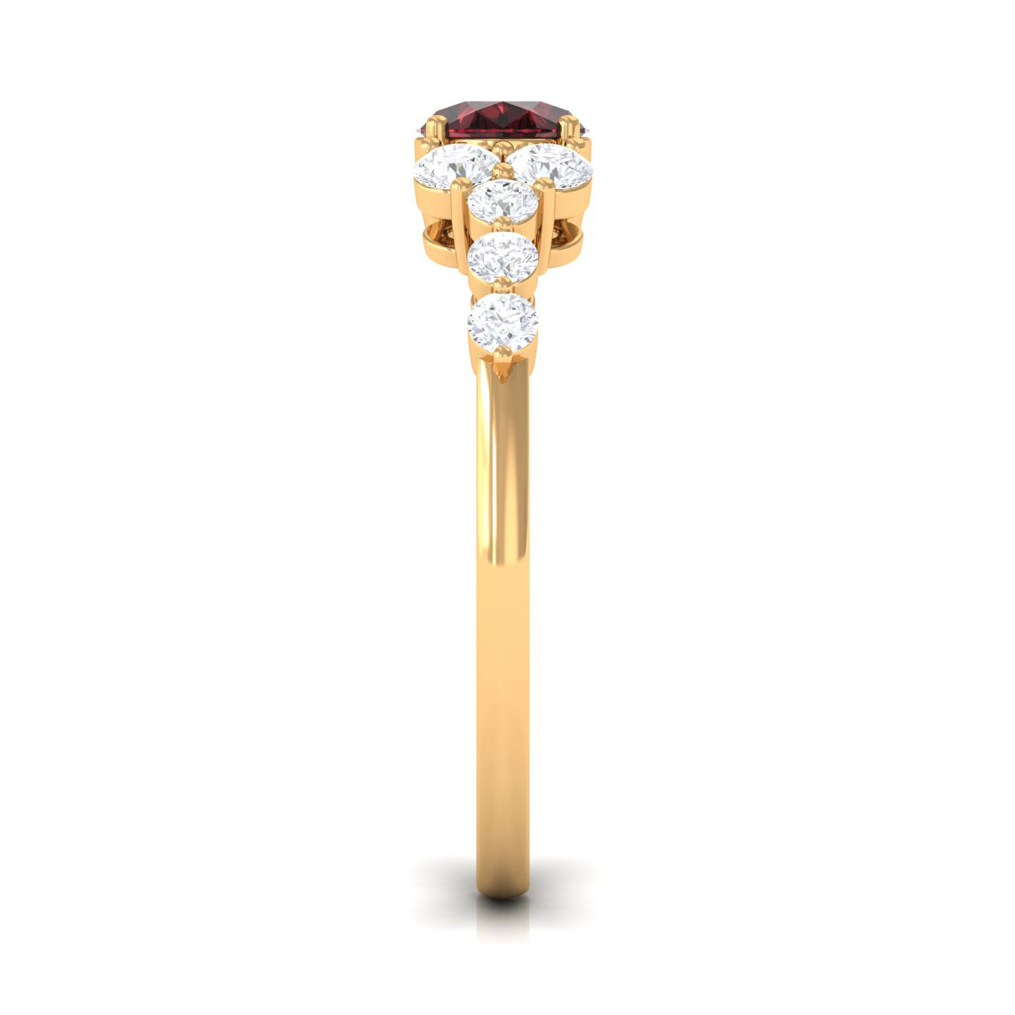 Garnet Solitaire East West Ring with Diamond Side Stones Garnet - ( AAA ) - Quality - Rosec Jewels