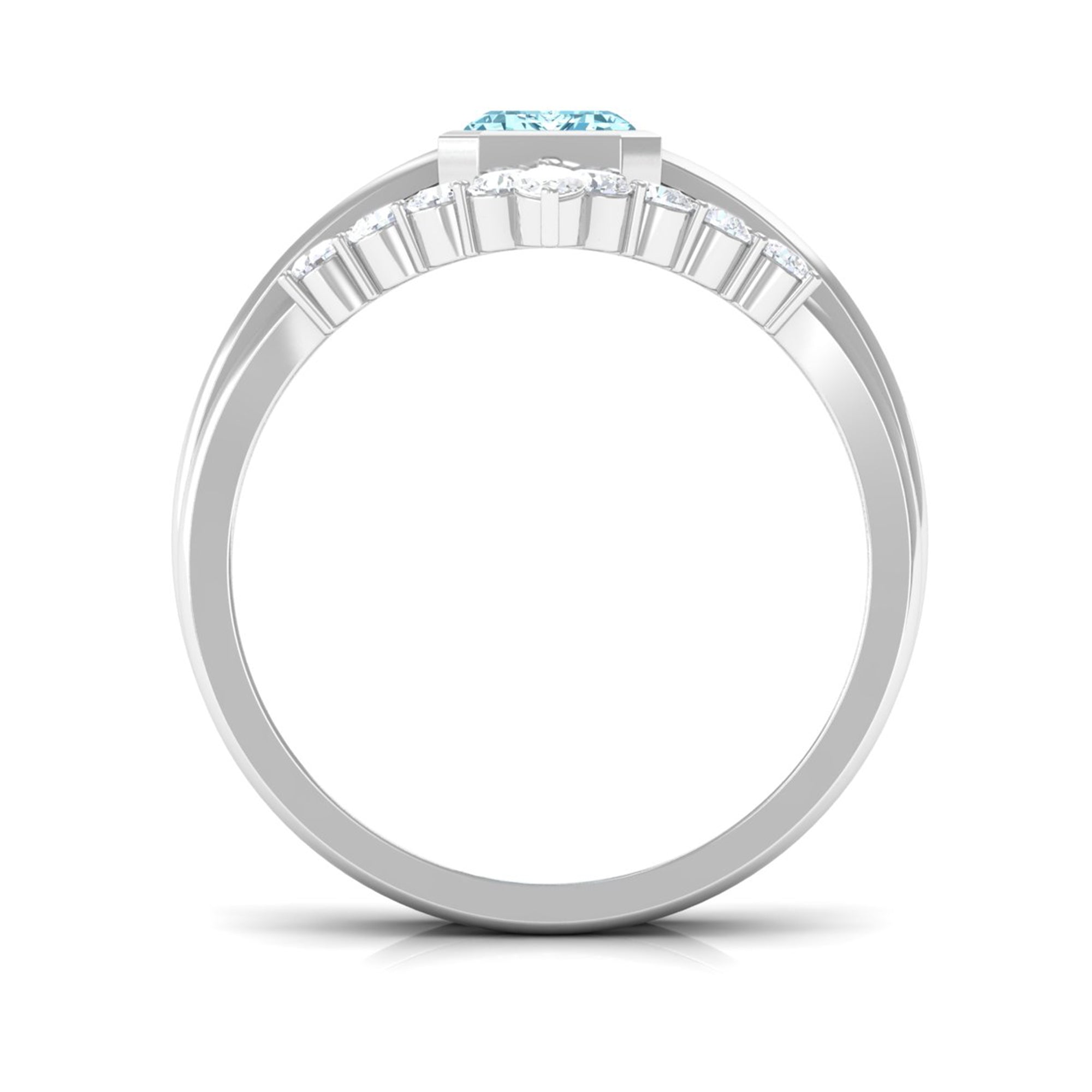 Natural Aquamarine Solitaire Ring Set with Diamond Aquamarine - ( AAA ) - Quality - Rosec Jewels