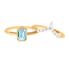 Natural Aquamarine Solitaire Ring Set with Diamond Aquamarine - ( AAA ) - Quality - Rosec Jewels