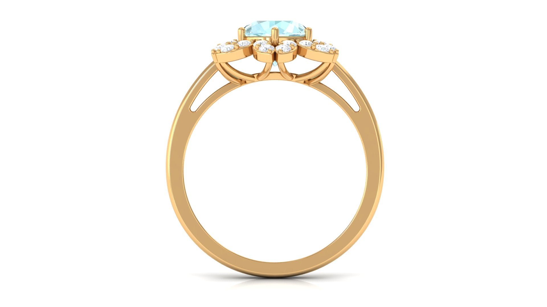 Sky Blue Topaz Flower Ring with Diamond Halo Sky Blue Topaz - ( AAA ) - Quality - Rosec Jewels