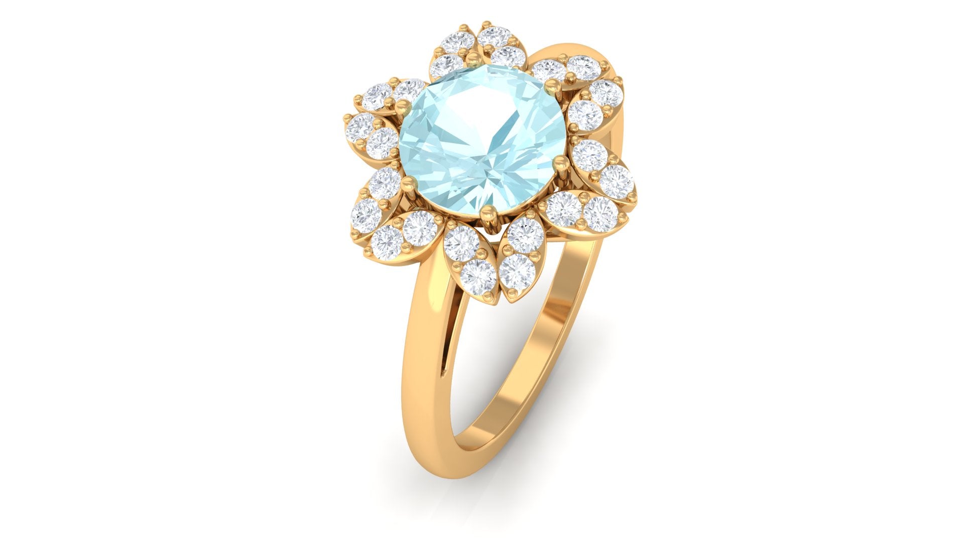 Sky Blue Topaz Flower Ring with Diamond Halo Sky Blue Topaz - ( AAA ) - Quality - Rosec Jewels