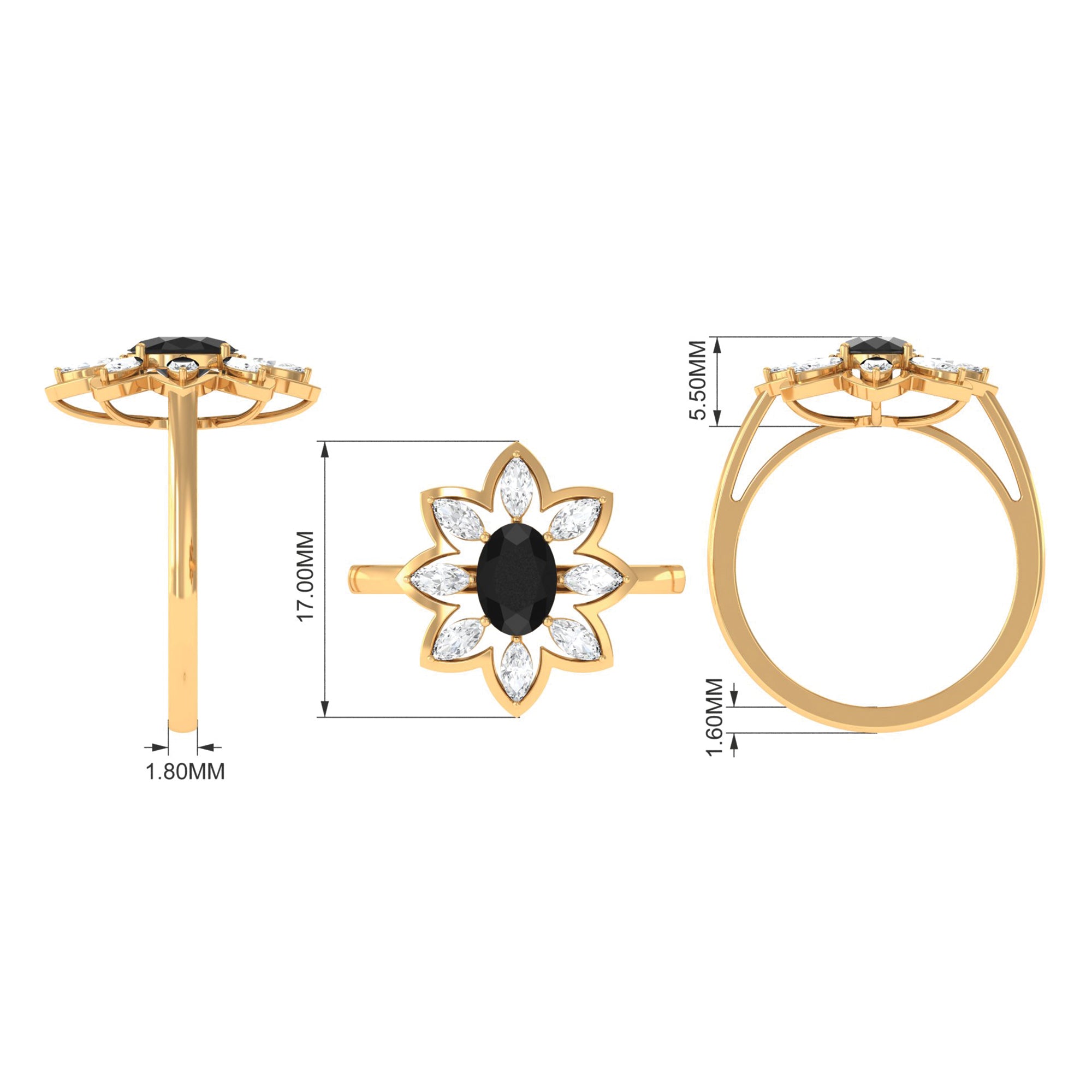 1.75 CT Natural Black Diamond Flower Cocktail Ring with Moissanite Black Diamond - ( AAA ) - Quality - Rosec Jewels