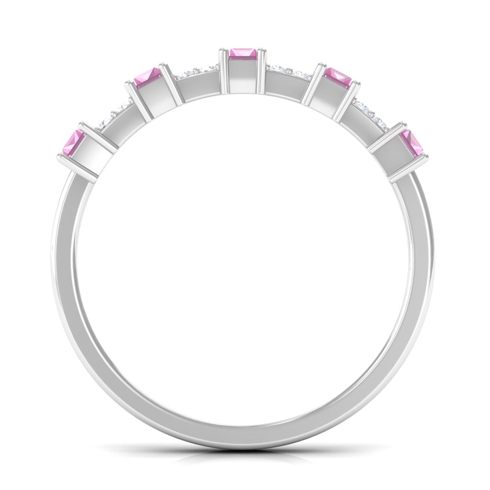 Natural Pink Tourmaline Wide Half Eternity Ring with Diamond Pink Tourmaline - ( AAA ) - Quality - Rosec Jewels