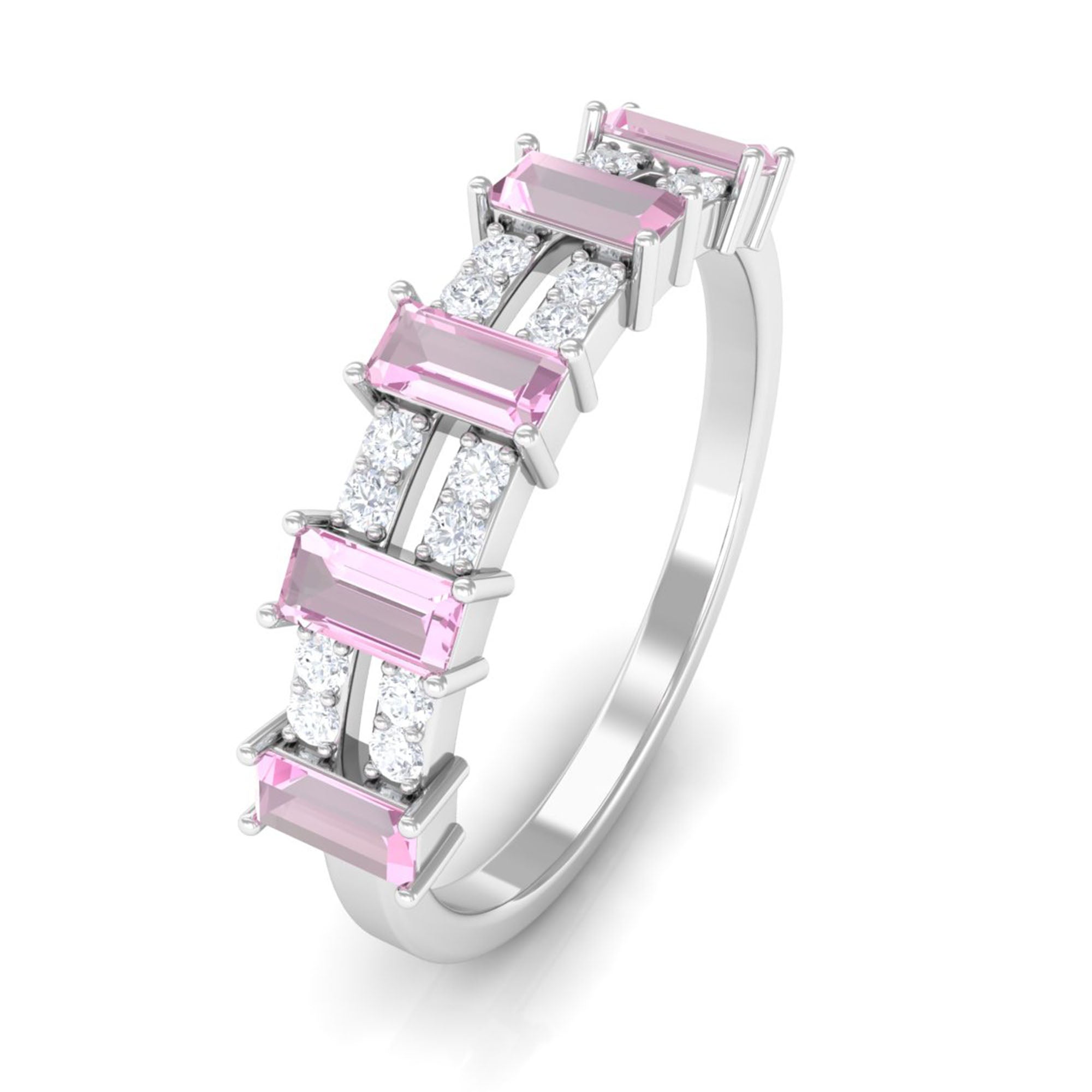 Natural Pink Tourmaline Wide Half Eternity Ring with Diamond Pink Tourmaline - ( AAA ) - Quality - Rosec Jewels