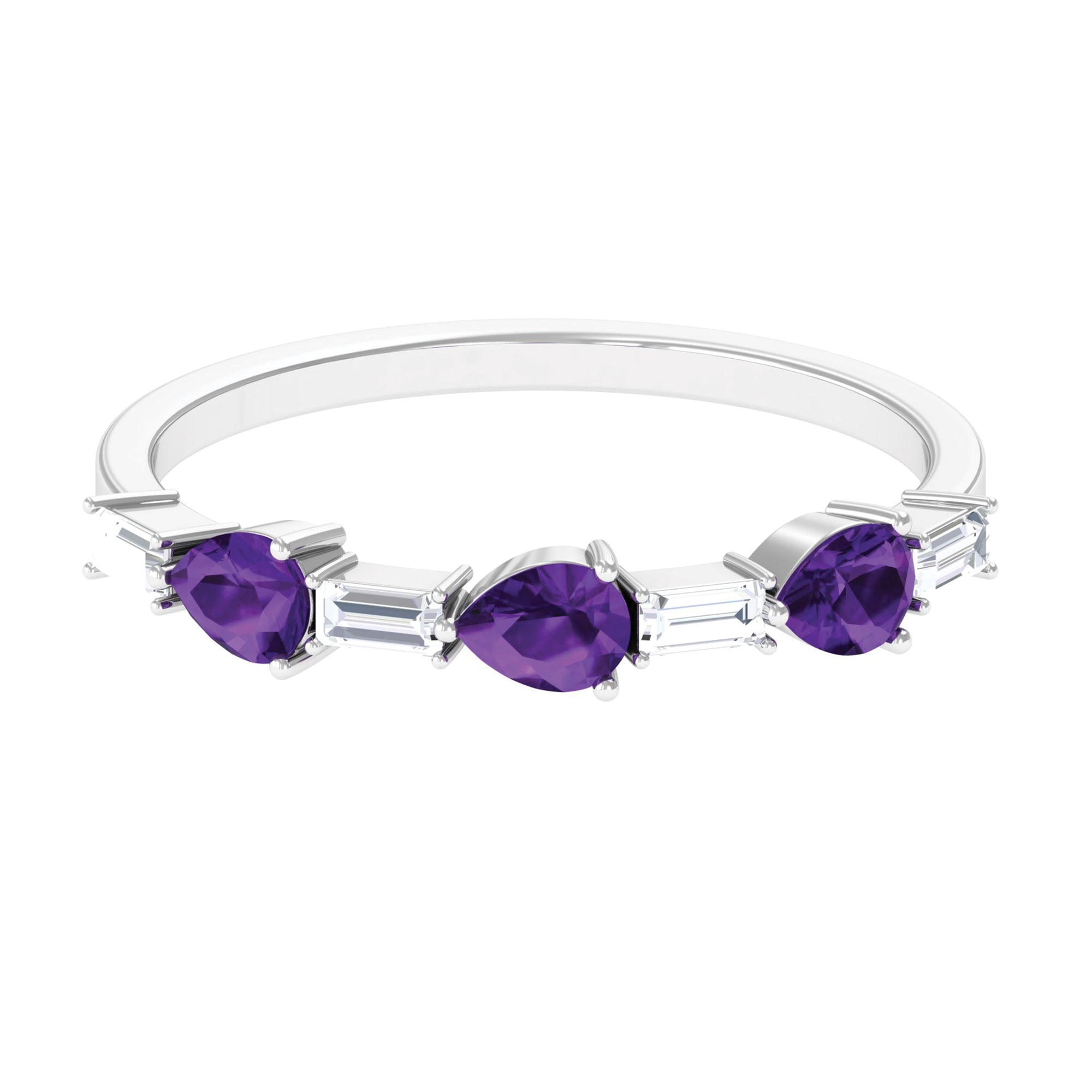 Real Amethyst and Diamond East West Half Eternity Ring Amethyst - ( AAA ) - Quality - Rosec Jewels