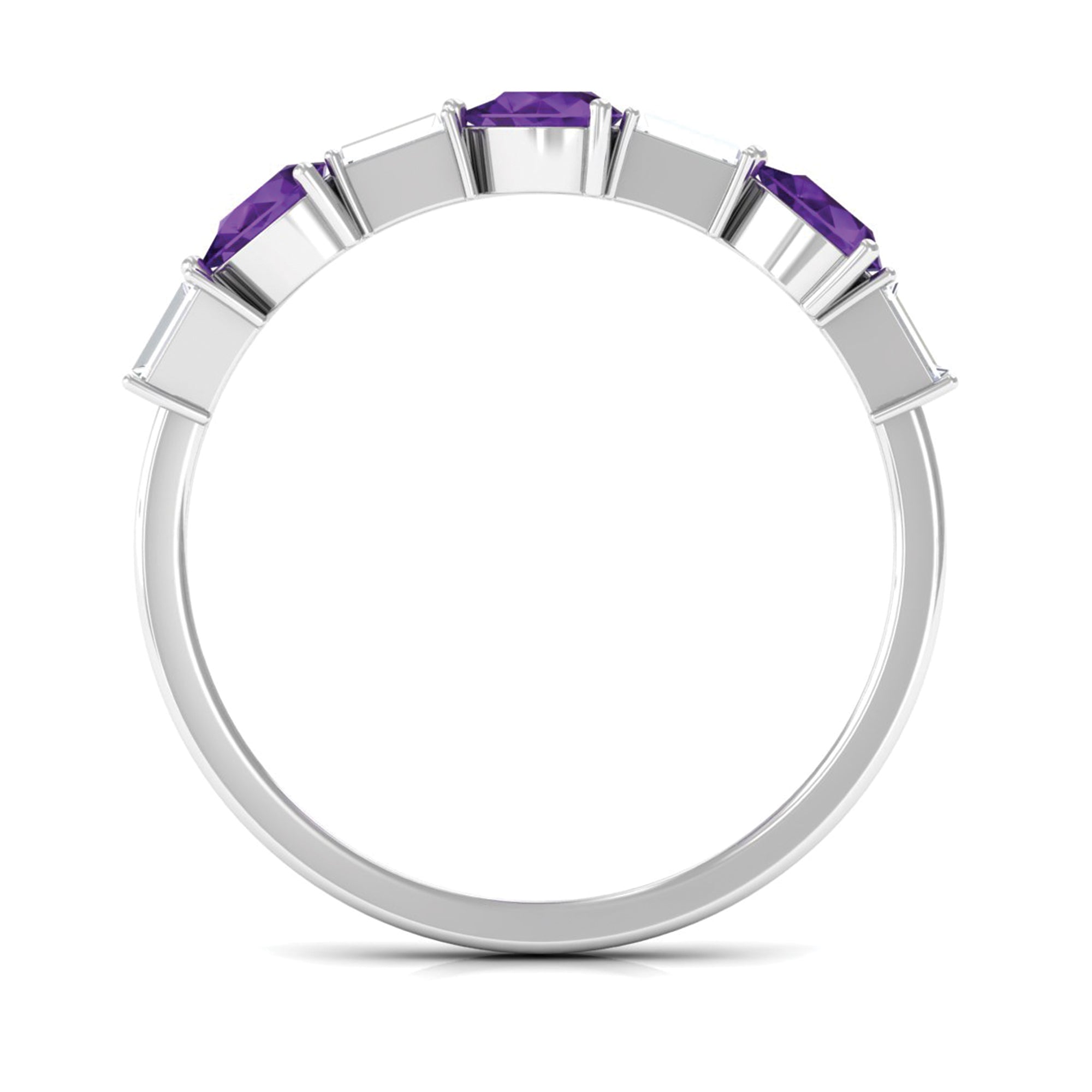 Real Amethyst and Diamond East West Half Eternity Ring Amethyst - ( AAA ) - Quality - Rosec Jewels