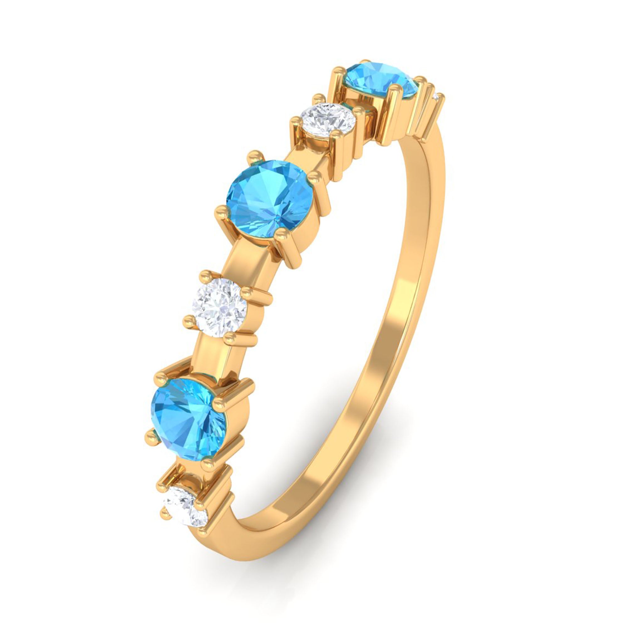 Swiss Blue Topaz and Diamond Half Eternity Ring Swiss Blue Topaz - ( AAA ) - Quality - Rosec Jewels