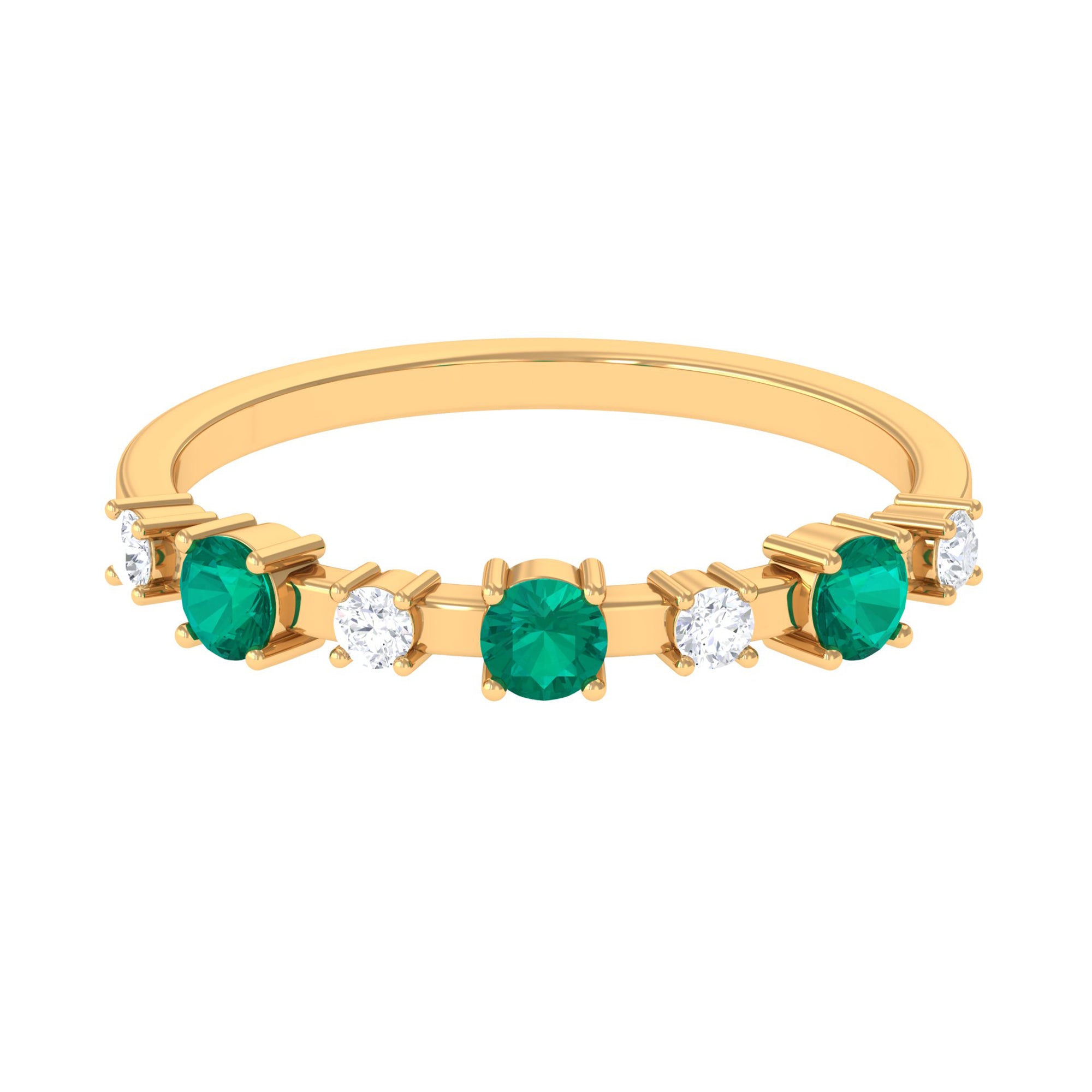 Emerald and Diamond Half Eternity Ring Emerald - ( AAA ) - Quality - Rosec Jewels