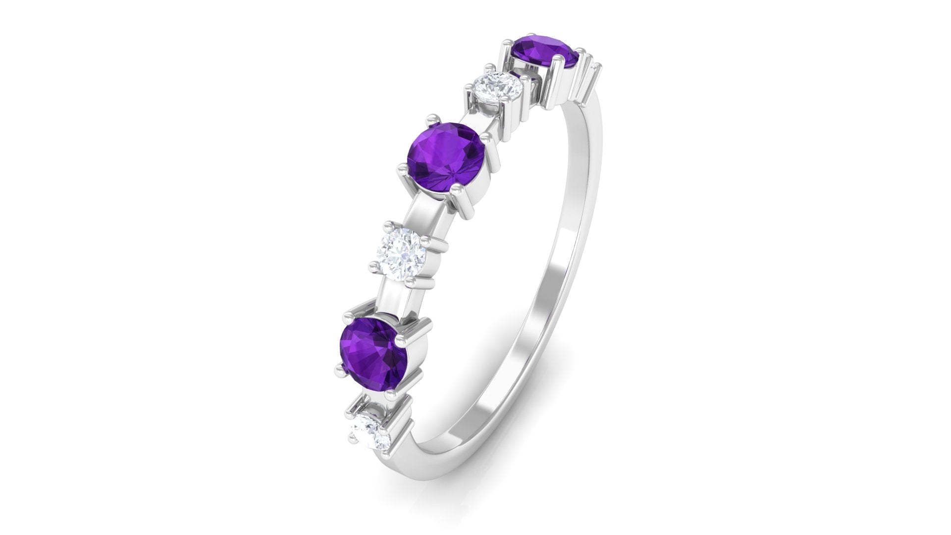 1/2 CT Amethyst and Diamond Half Eternity Ring Amethyst - ( AAA ) - Quality - Rosec Jewels