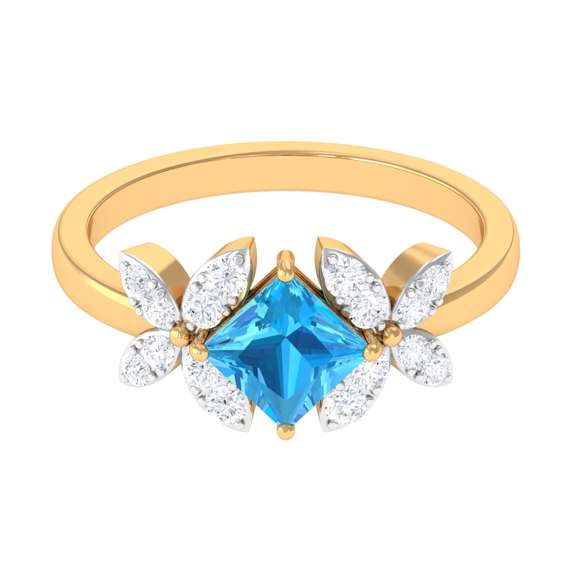 Floral Inspired Swiss Blue Topaz Engagement Ring with Diamond Swiss Blue Topaz - ( AAA ) - Quality - Rosec Jewels