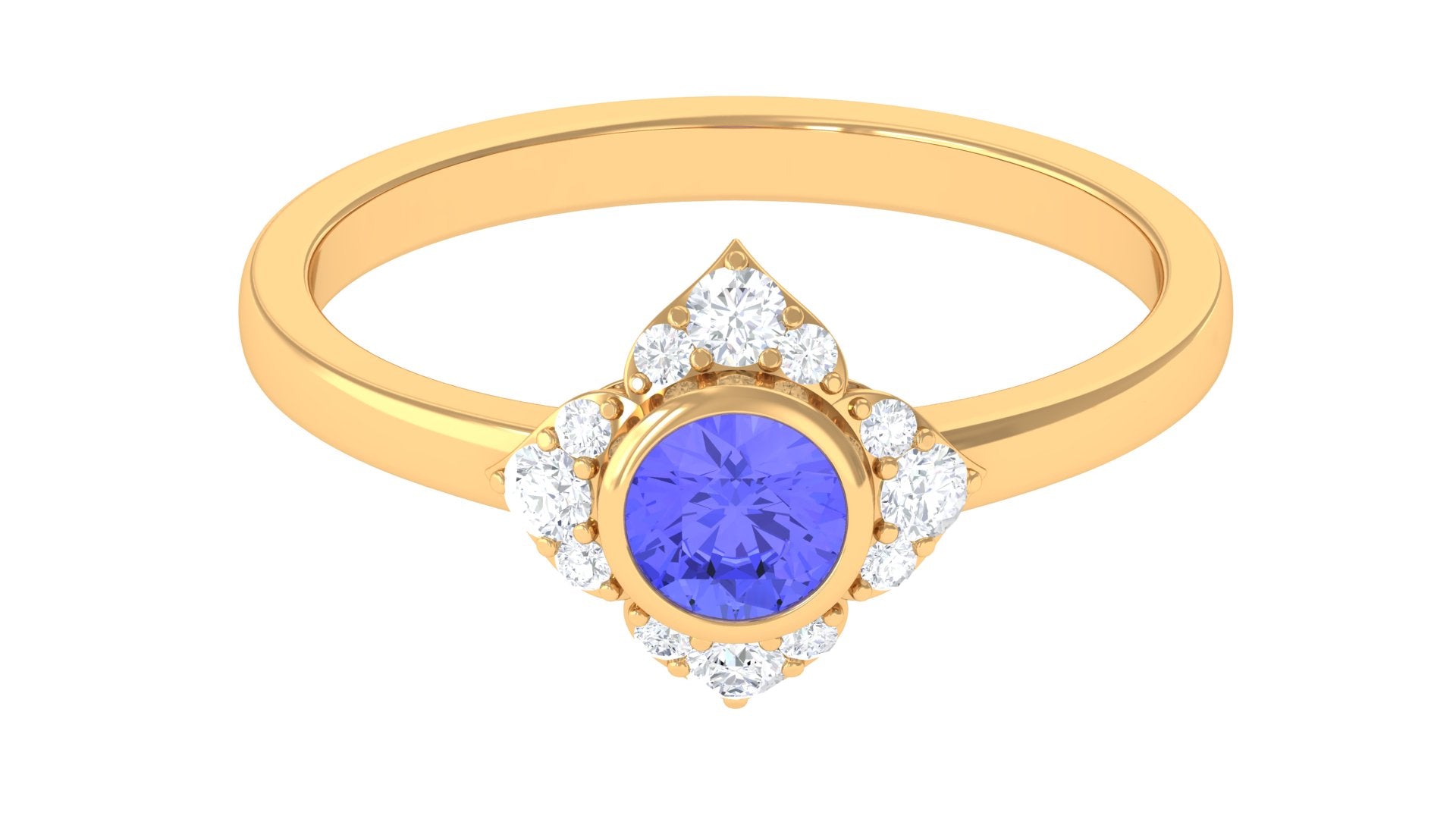 Round Tanzanite Vintage Engagement Ring with Diamond Accent Tanzanite - ( AAA ) - Quality - Rosec Jewels