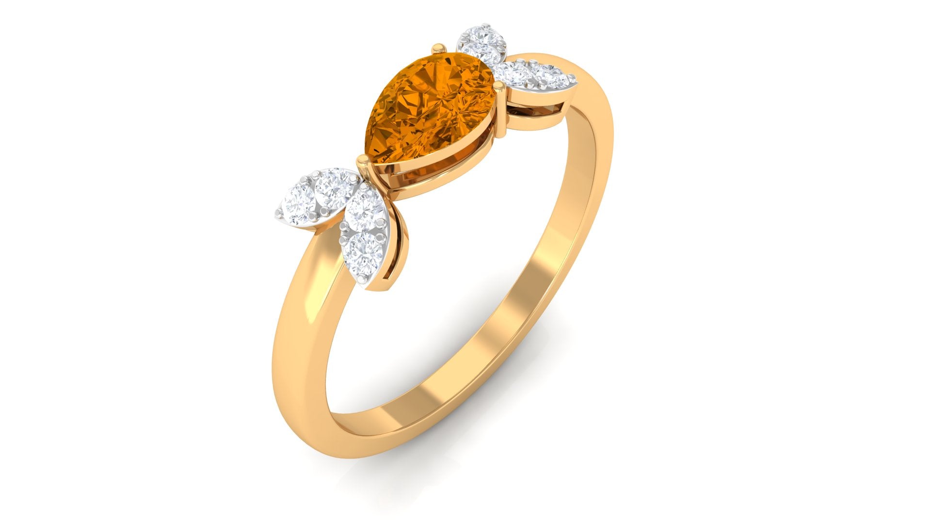 0.75 CT Pear Cut Citrine Promise Ring with Leaf Diamond Citrine - ( AAA ) - Quality - Rosec Jewels