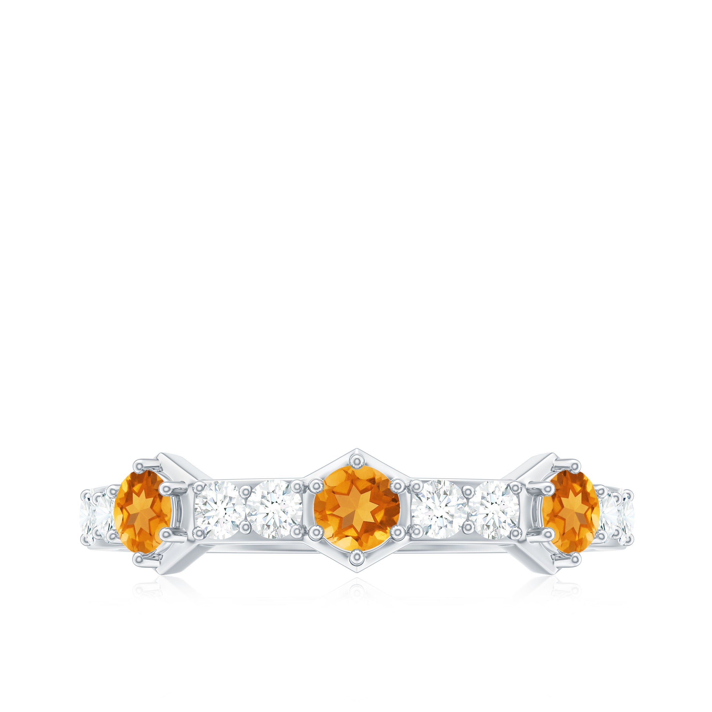 3/4 CT Citrine and Diamond Minimal Half Eternity Ring Citrine - ( AAA ) - Quality - Rosec Jewels