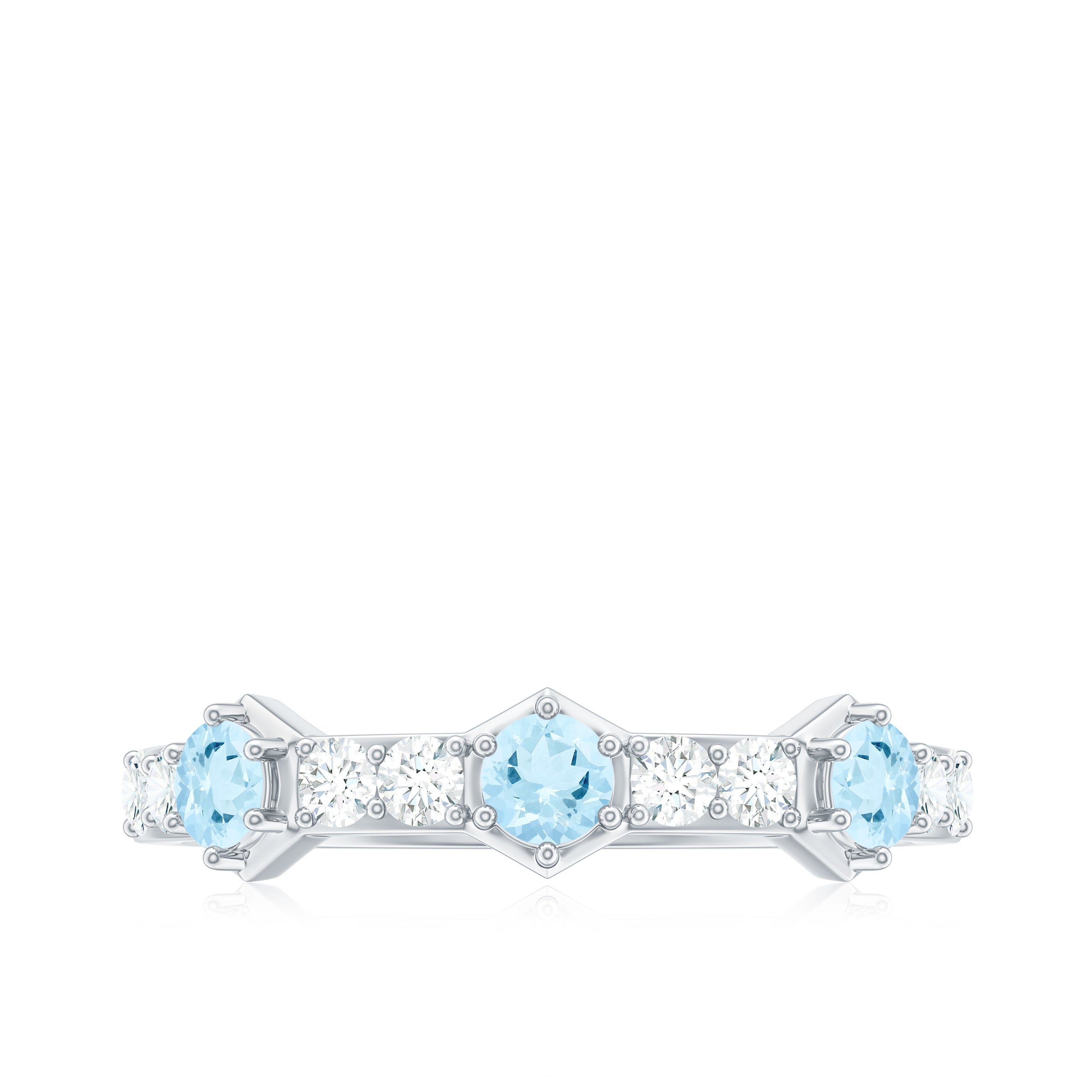 Real Aquamarine and Diamond Half Eternity Ring Aquamarine - ( AAA ) - Quality - Rosec Jewels