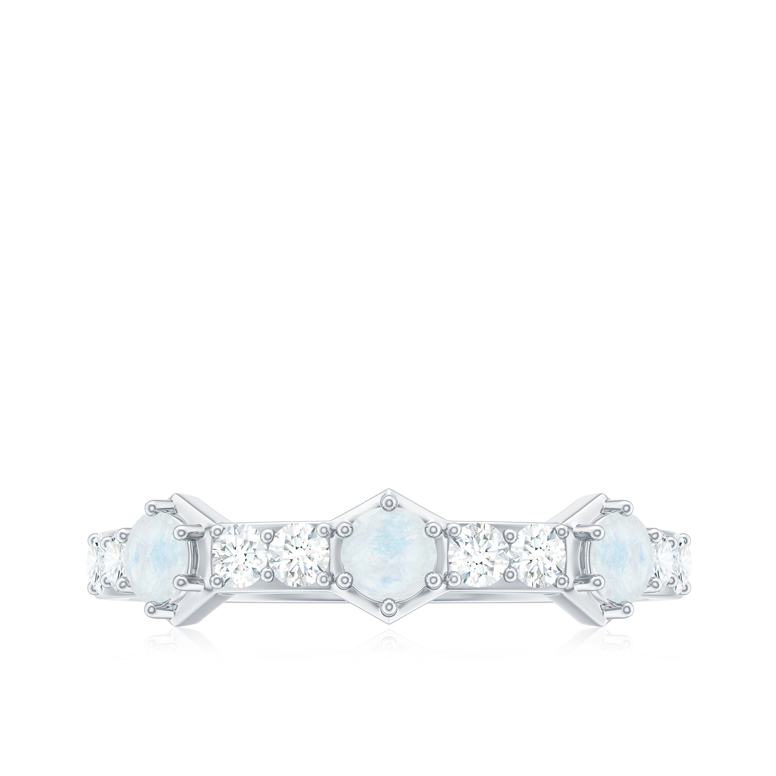 Moonstone and Diamond Minimal Half Eternity Ring Moonstone - ( AAA ) - Quality - Rosec Jewels