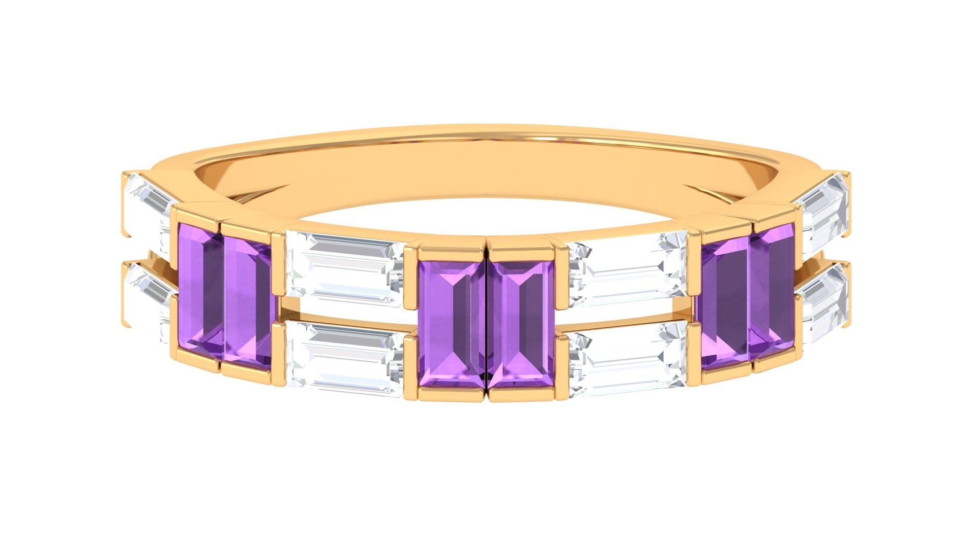 Baguette Cut Amethyst and Moissanite Half Eternity Ring Amethyst - ( AAA ) - Quality - Rosec Jewels