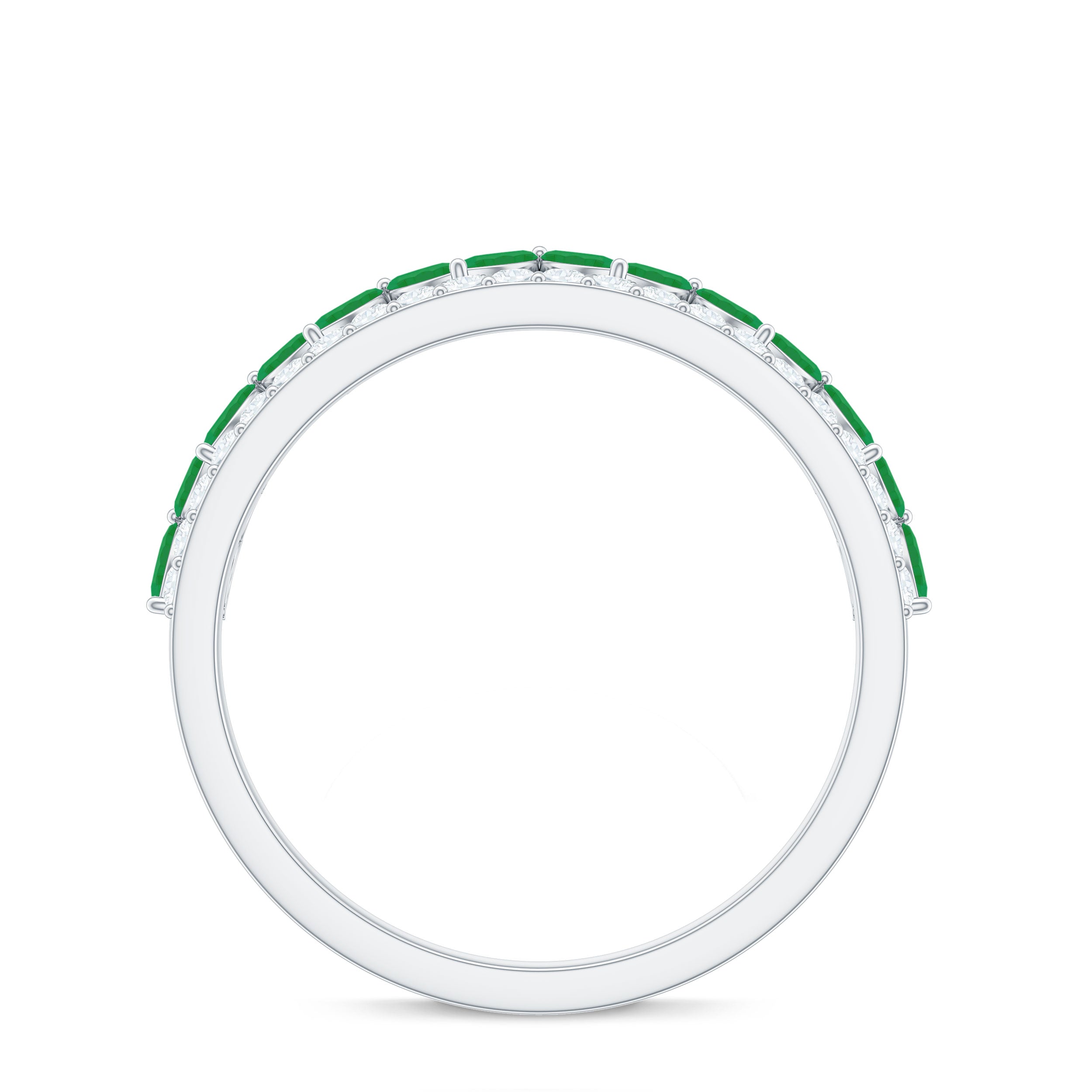 Crown Style Half Eternity Ring with Emerald and Diamond Emerald - ( AAA ) - Quality - Rosec Jewels