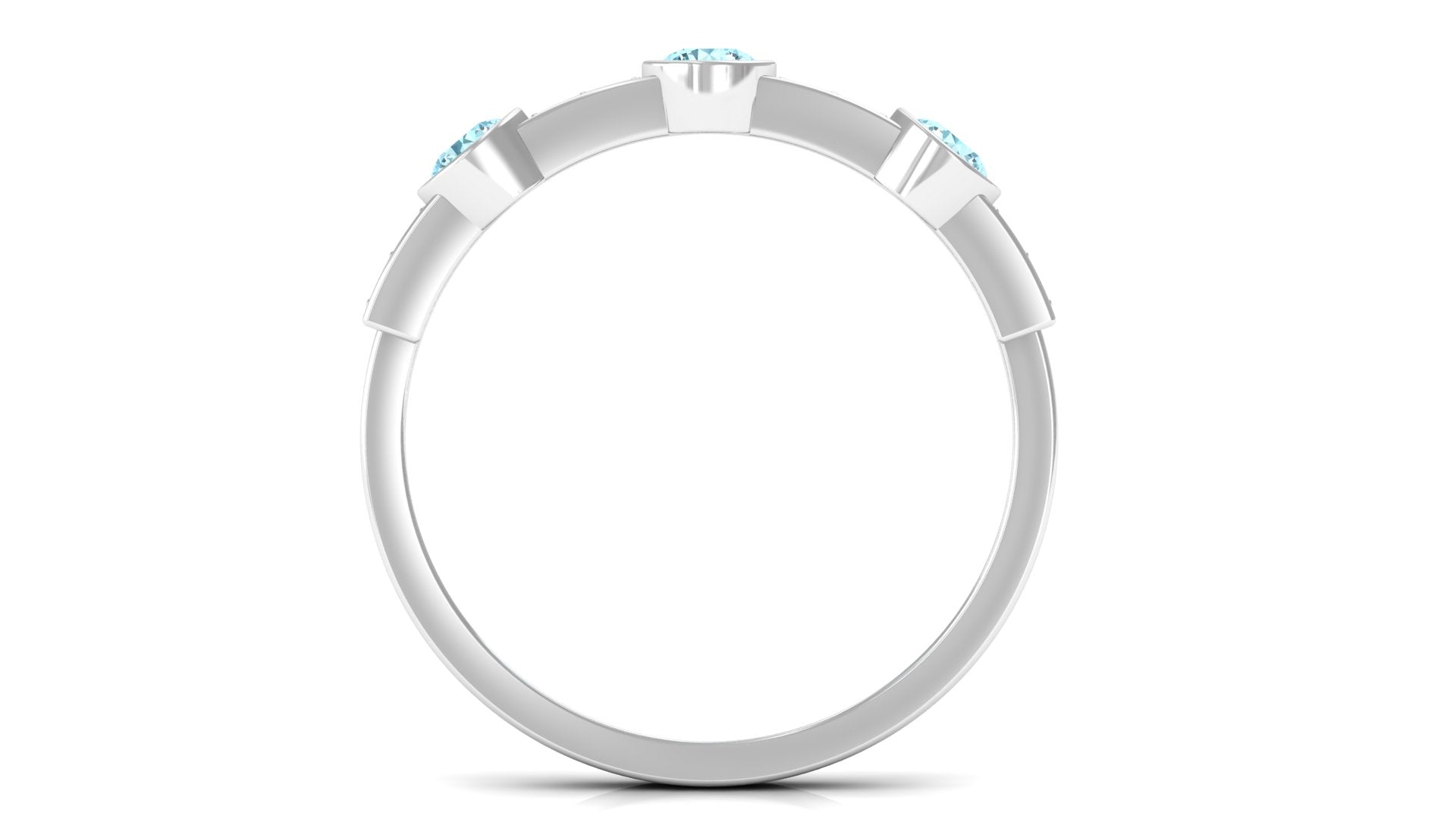 Minimal Half Eternity Ring with Aquamarine and Diamond Aquamarine - ( AAA ) - Quality - Rosec Jewels