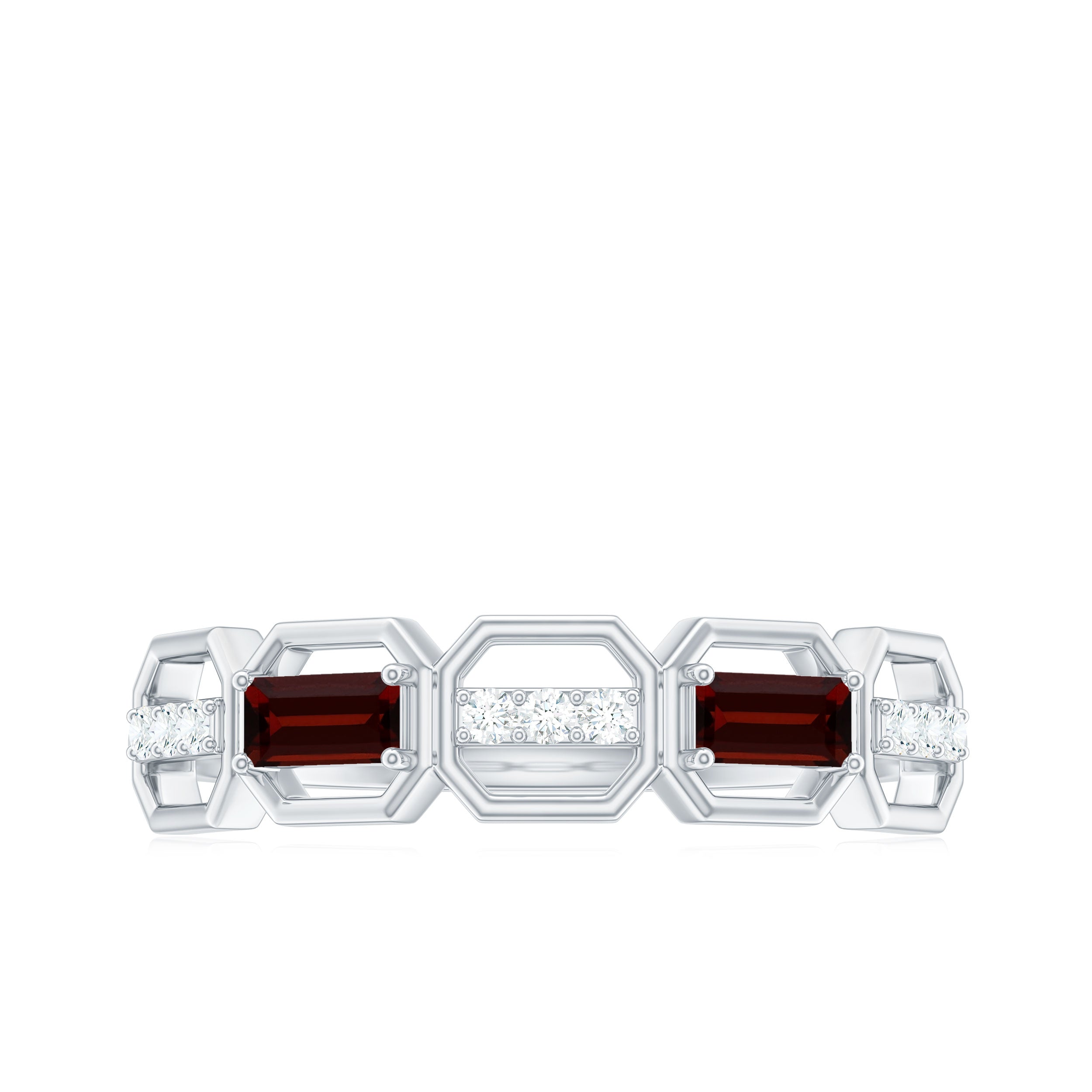 Baguette Cut Garnet Half Eternity Ring with Diamond Garnet - ( AAA ) - Quality - Rosec Jewels