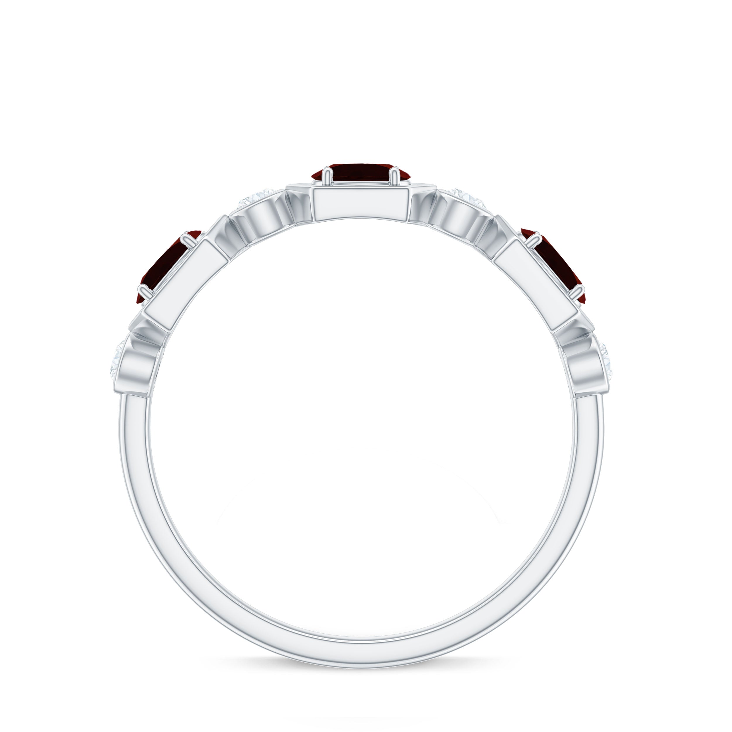 Oval Cut Garnet Half Eternity Ring with Diamond Stones Garnet - ( AAA ) - Quality - Rosec Jewels