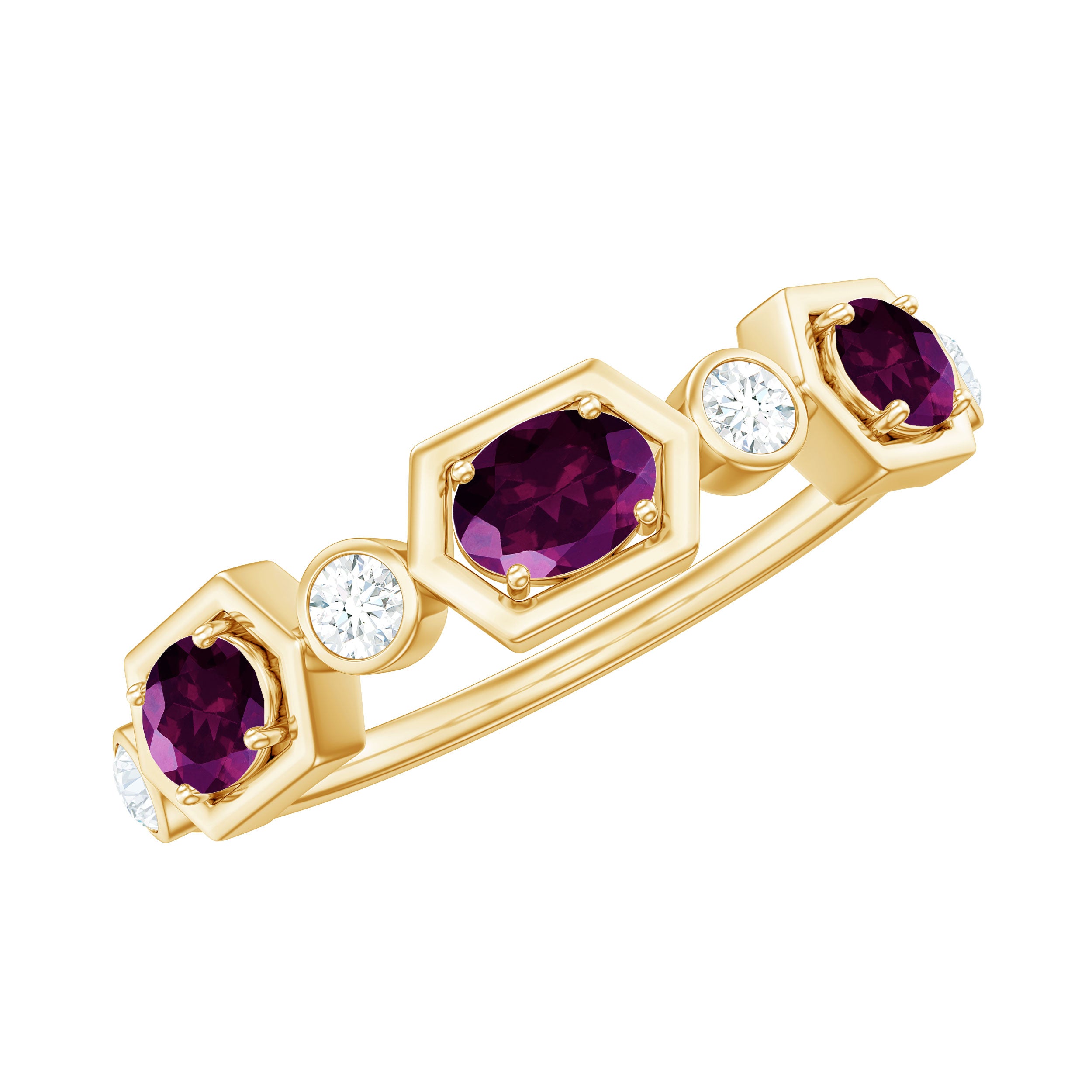 3/4 CT Oval Rhodolite and Diamond Half Eternity Ring Rhodolite - ( AAA ) - Quality - Rosec Jewels