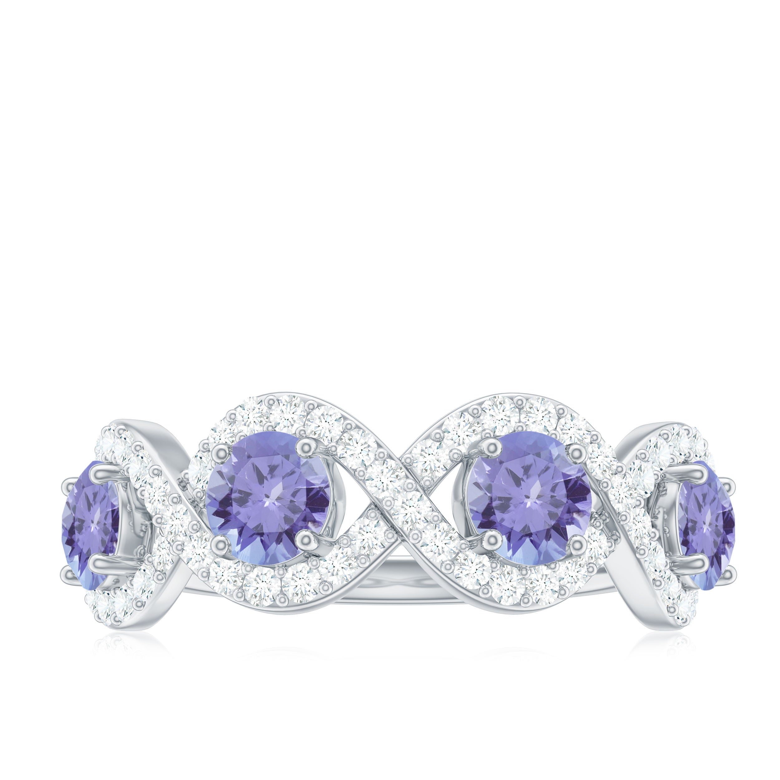 Minimal Braided Half Eternity Ring with Tanzanite and Diamond Tanzanite - ( AAA ) - Quality - Rosec Jewels