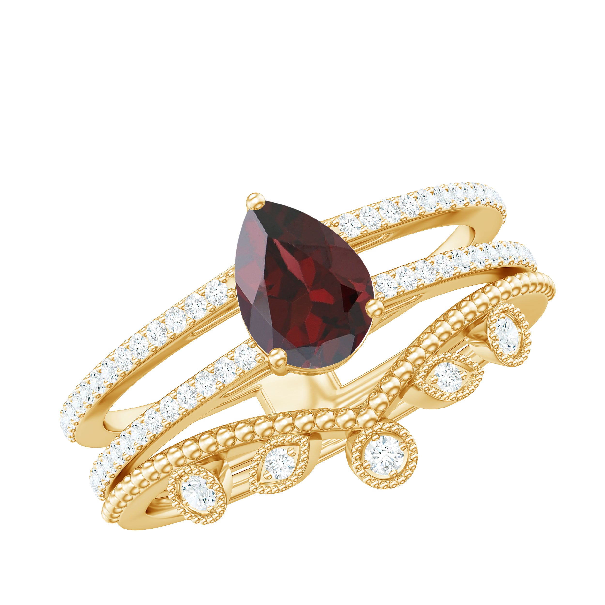 Pear Cut Natural Garnet and Diamond Wedding Ring Set Garnet - ( AAA ) - Quality - Rosec Jewels