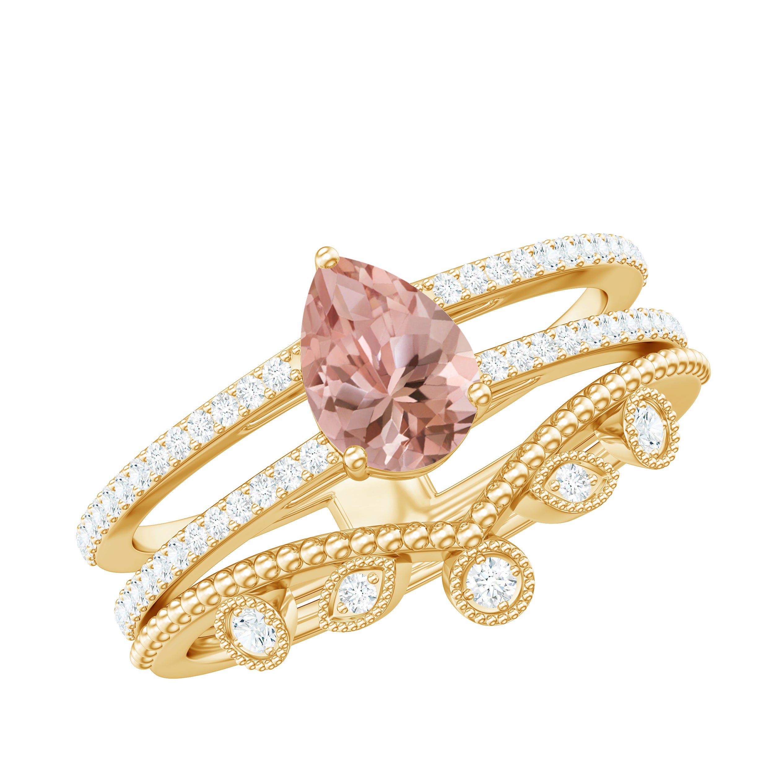 Pear Cut Natural Morganite and Diamond Wedding Ring Set Morganite - ( AAA ) - Quality - Rosec Jewels