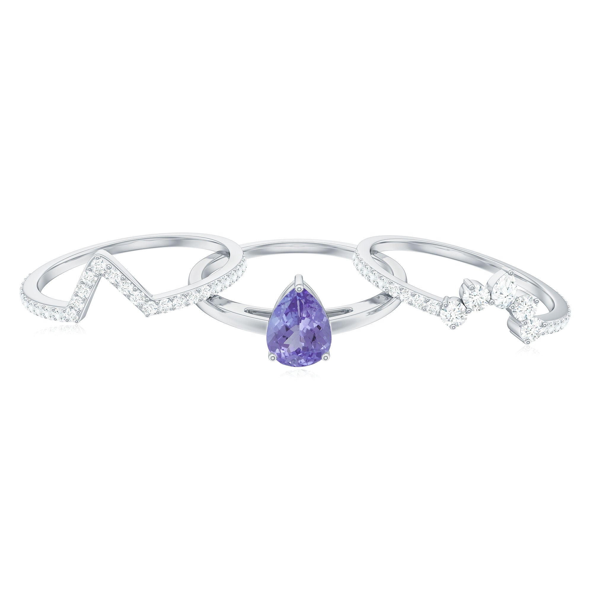 Pear Cut Tanzanite Trio Wedding Ring Set with Diamond Tanzanite - ( AAA ) - Quality - Rosec Jewels