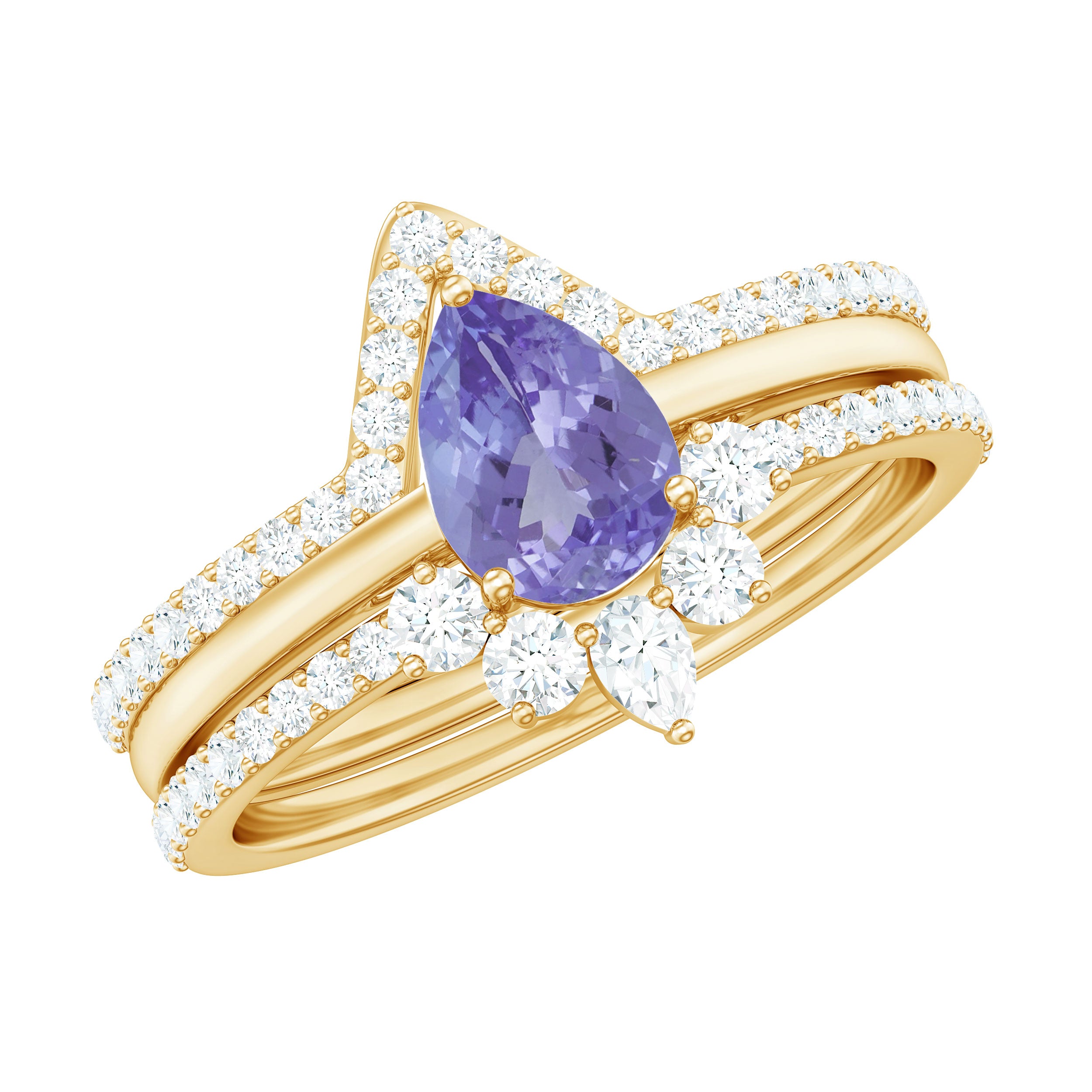 Pear Cut Tanzanite Trio Wedding Ring Set with Diamond Tanzanite - ( AAA ) - Quality - Rosec Jewels