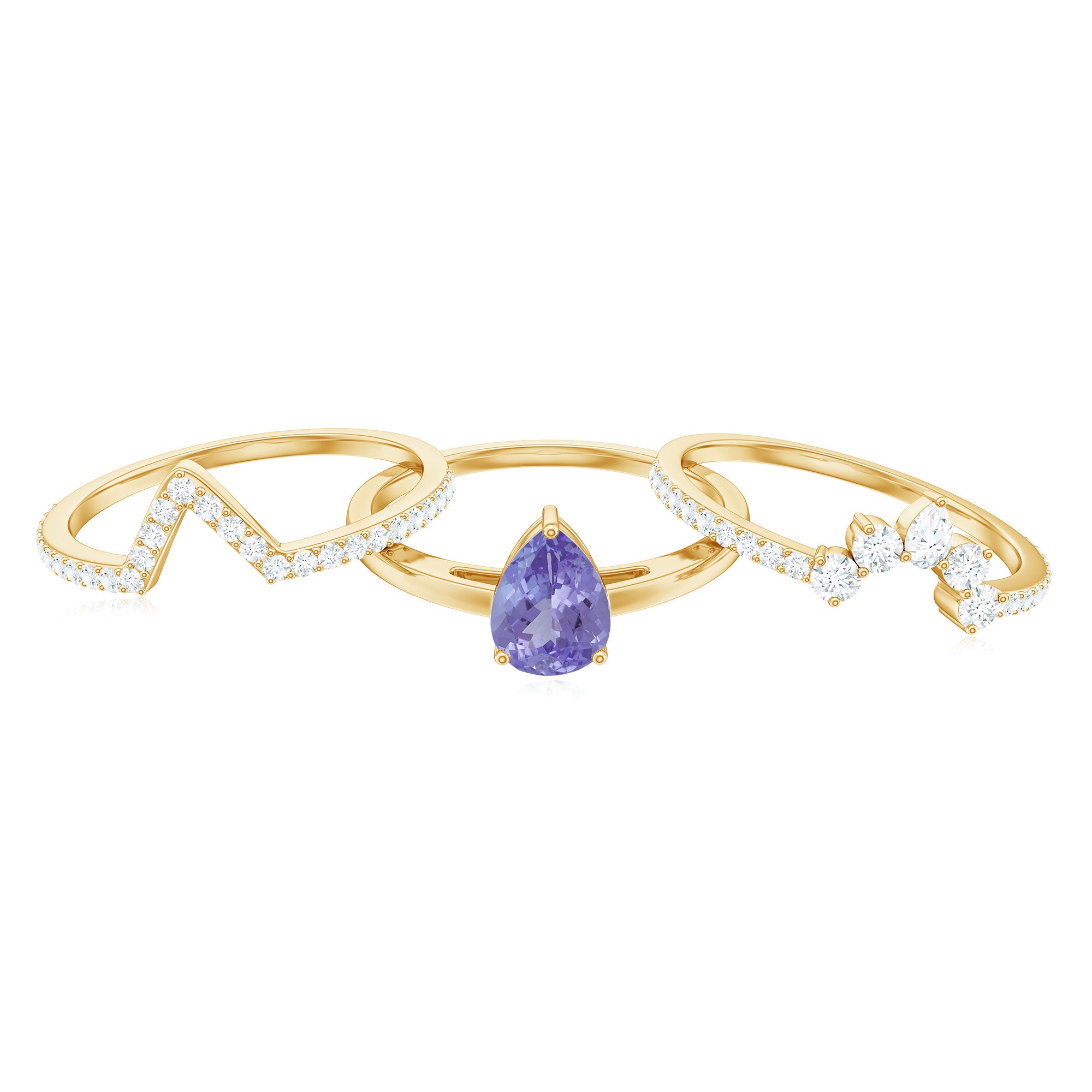 Pear Cut Tanzanite Trio Wedding Ring Set with Diamond Tanzanite - ( AAA ) - Quality - Rosec Jewels