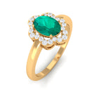 Oval Emerald Cocktail Flower Ring with Diamond Emerald - ( AAA ) - Quality - Rosec Jewels