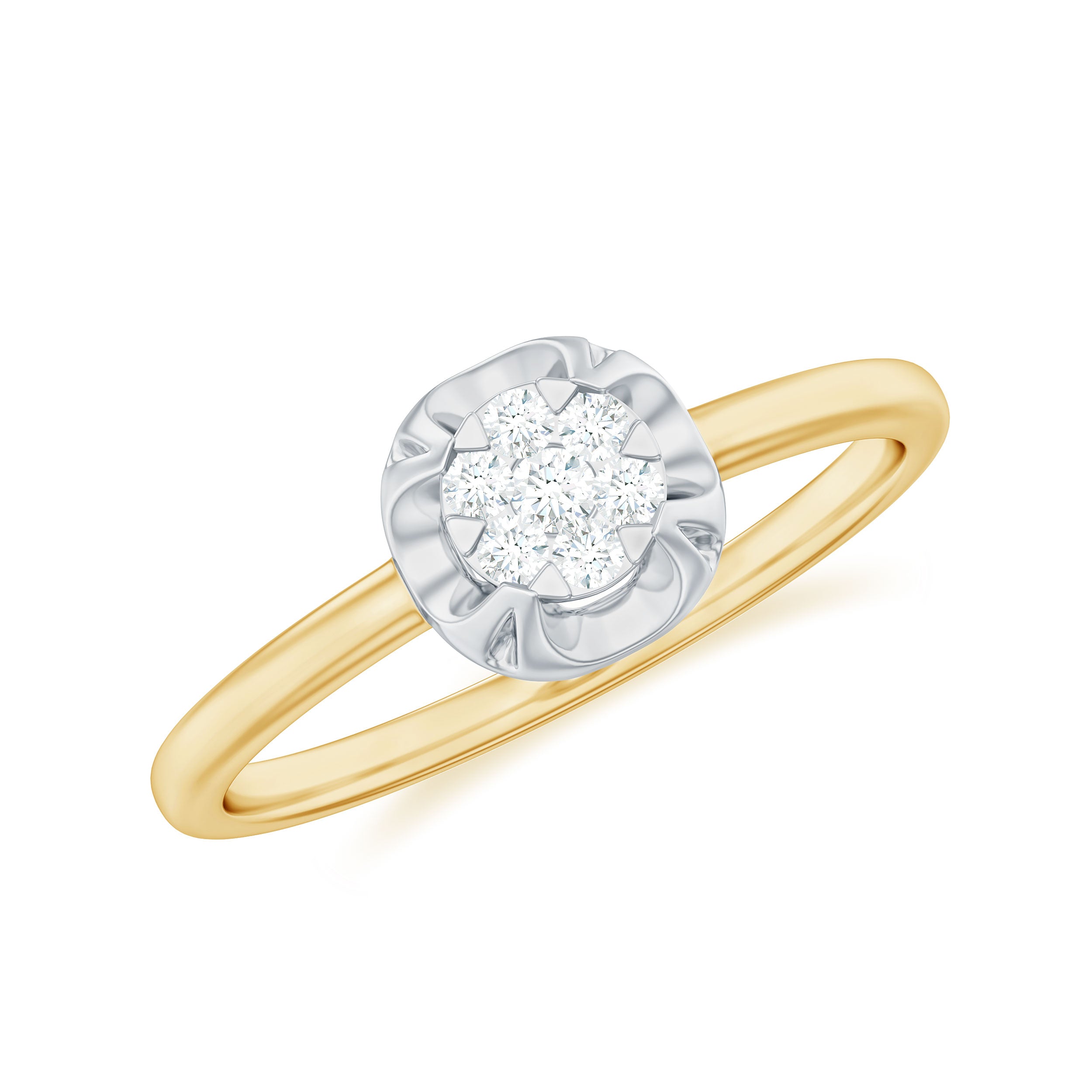 Round Shape Diamond Gold Ring in Illusion Setting Diamond - ( HI-SI ) - Color and Clarity - Rosec Jewels